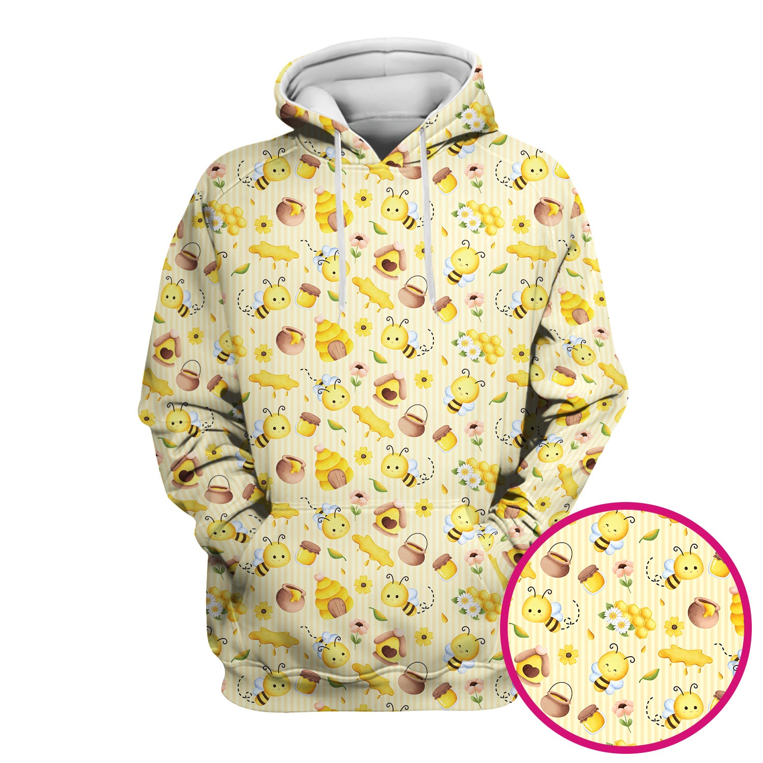 Cute Bee Honey Flower Stripe Pattern Scrub Top, Breathable Fabrics Nursing Uniform