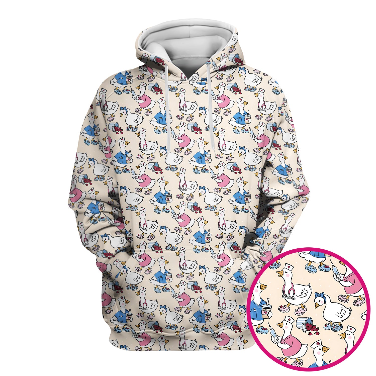 Cute Nurse Goose Cartoon Pattern Scrub Top, Comfortable Scrubs for Nurses