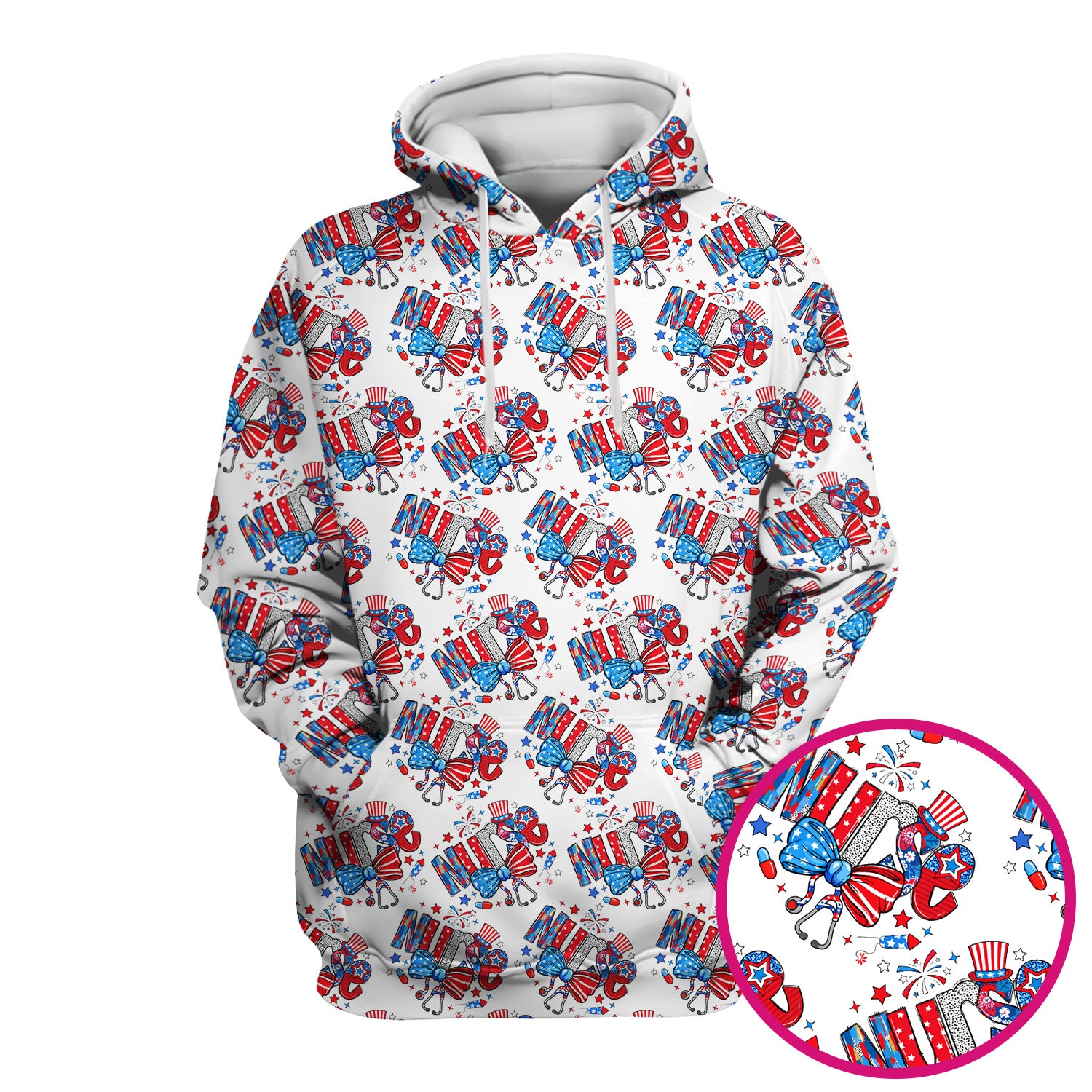 USA Nurse Stethoscope Patriotic Bow Hat Pattern Scrubs Top, Comfortable Scrubs for Nurses