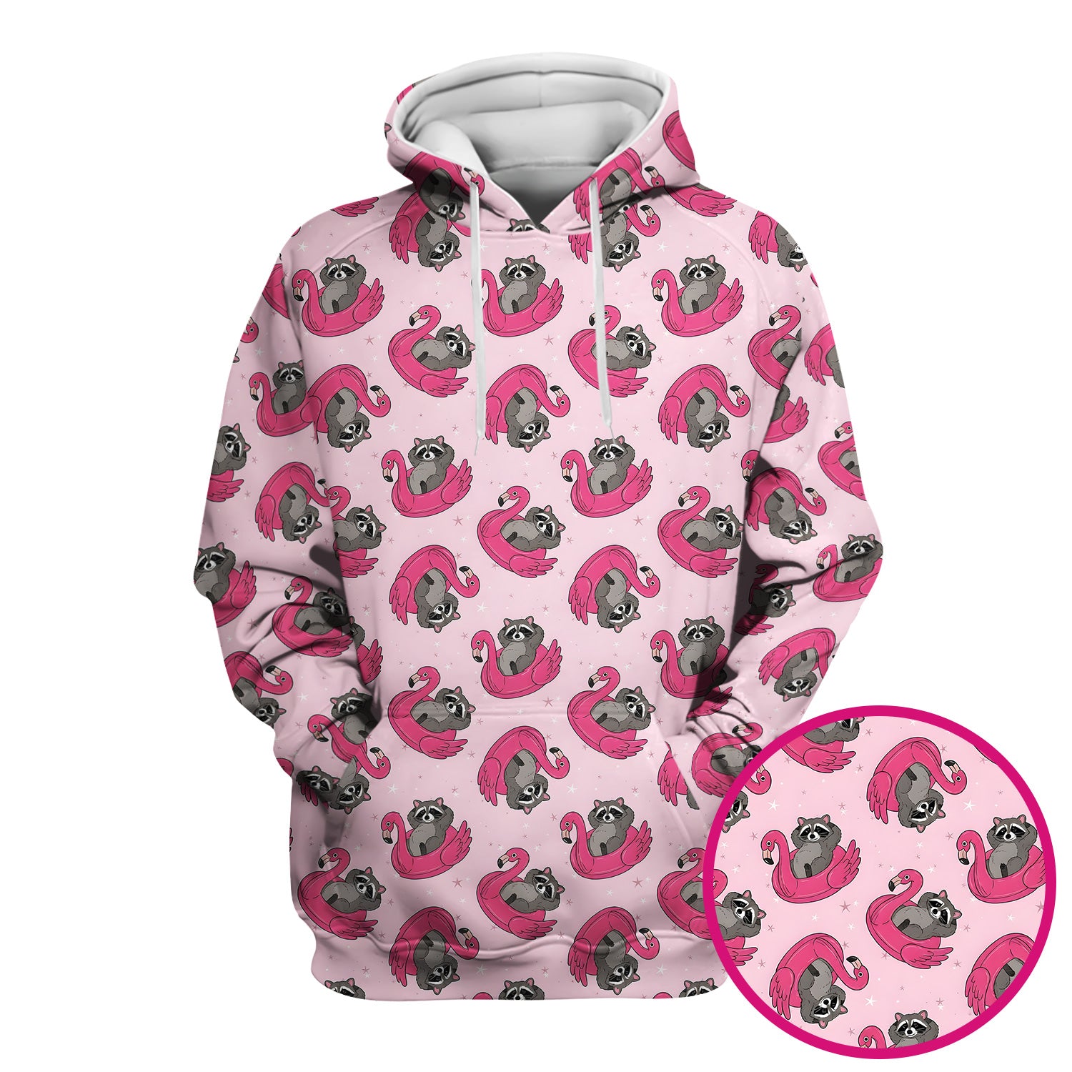 Cute Raccoon Flamingo Float Pattern Scrub Top, Comfortable Scrubs for Nurses