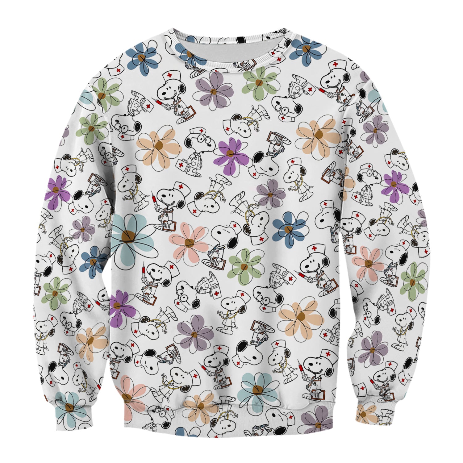 Funny Dog Doctor Scrub Top – Cute Cartoon Puppy & Flower Graphic - Gift for RN LPN CNA Healthcare Workers