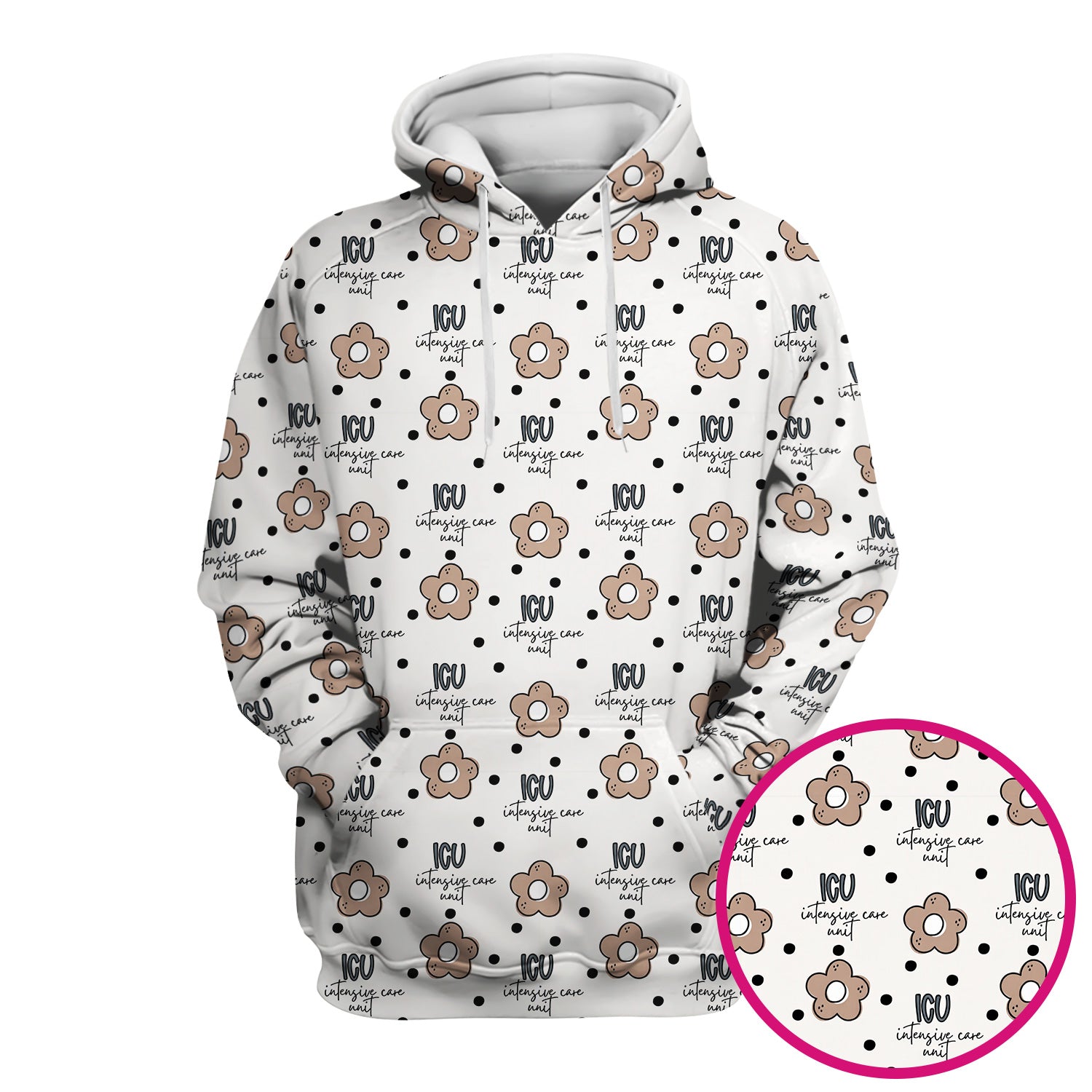 Cute ICU Nurse Flower Polka Dot Pattern Scrub Top, Comfortable Scrubs for Nurses