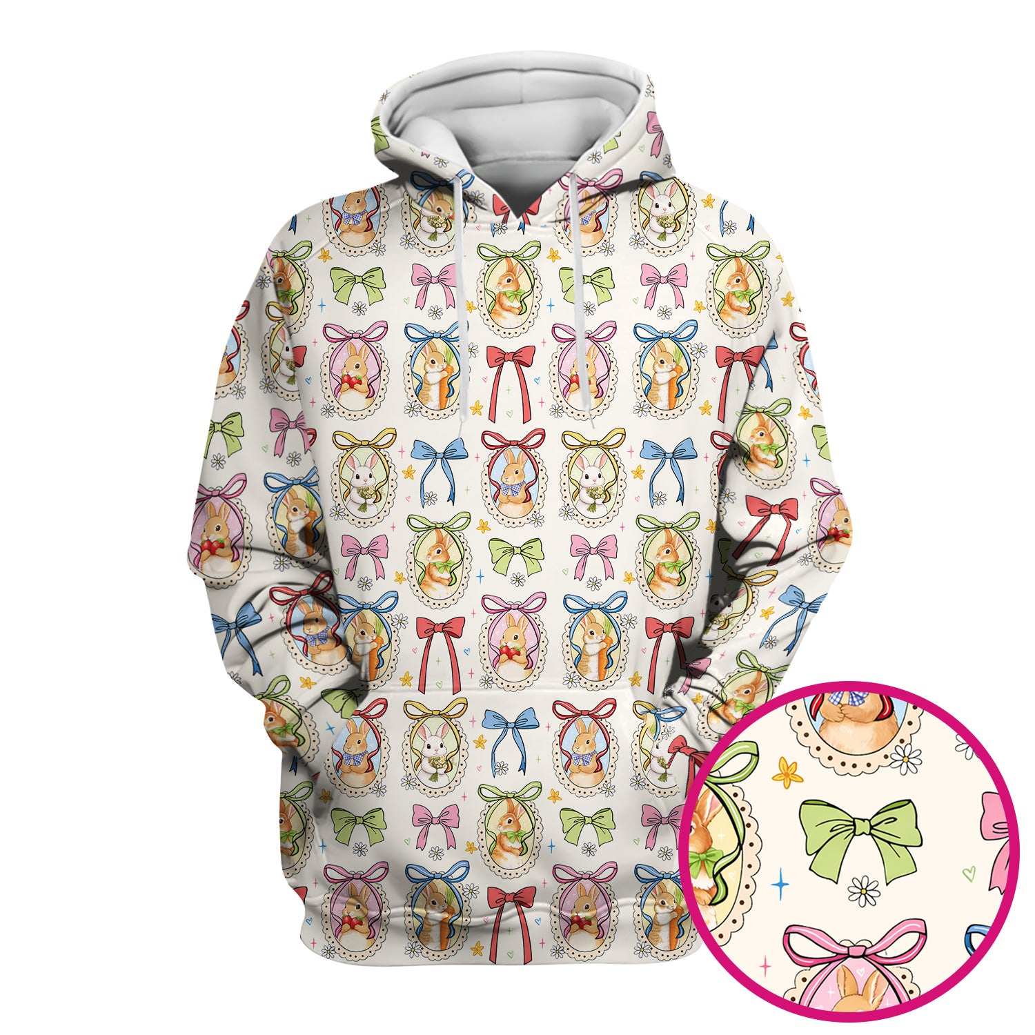 Cute Easter Bunny Cameo Colorful Bow Pattern Scrub Top, Breathable Fabrics Nursing Uniform