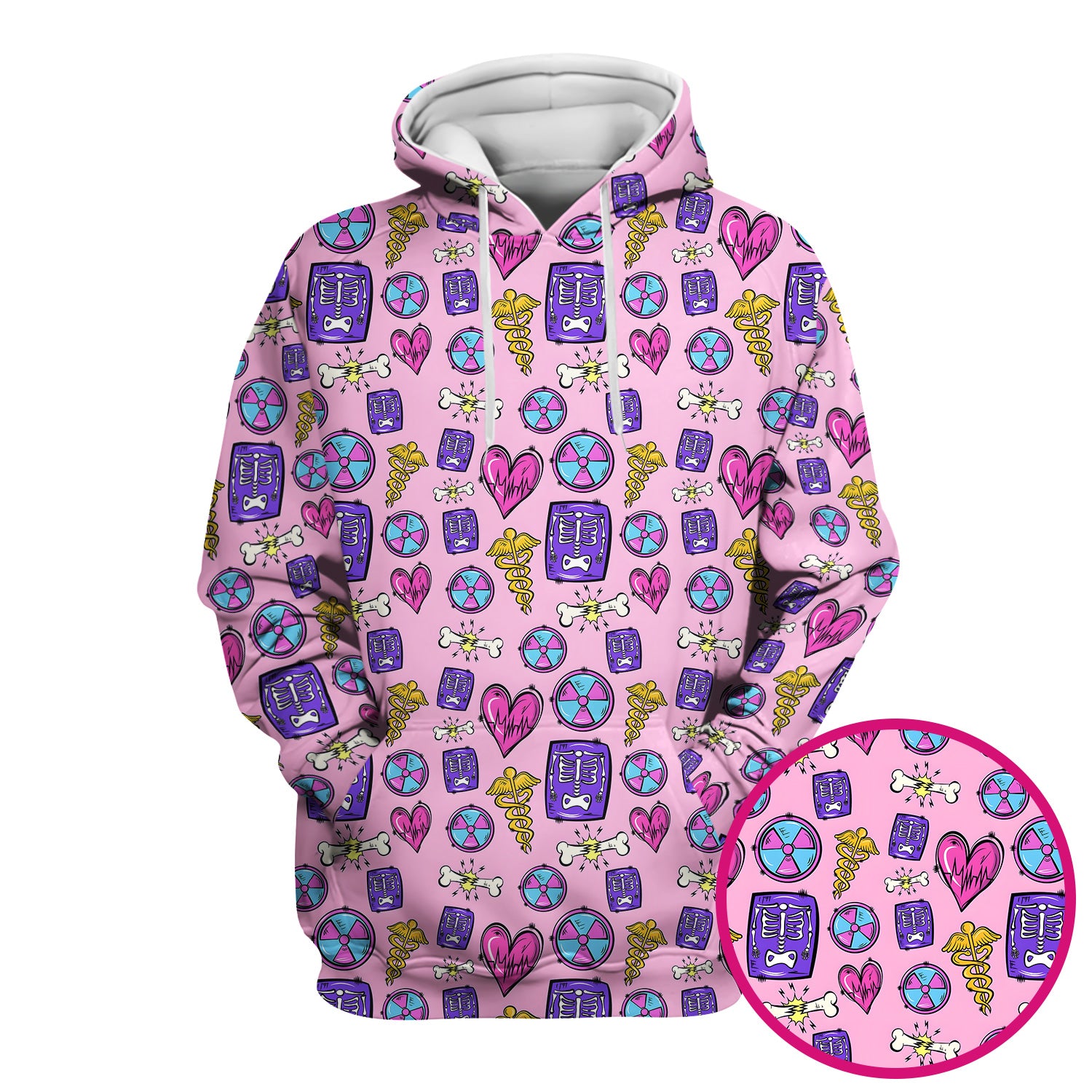 Sassy Nurse Heart Bone Caduceus Xray Icon Print Scrub Top, Comfortable Scrubs for Nurses