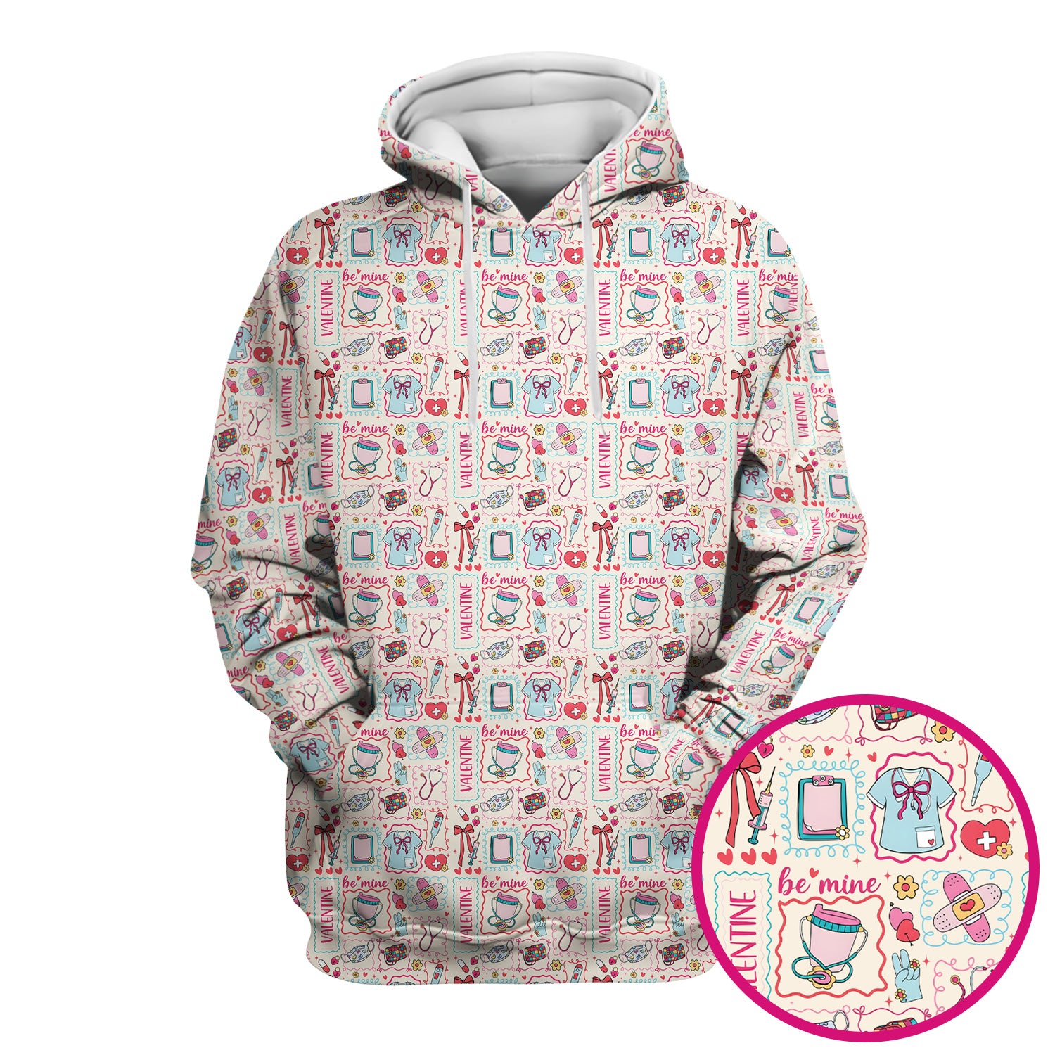 Valentine Medical Hearts Bandages Syringes Scrub Top, Comfortable Scrubs for Nurses