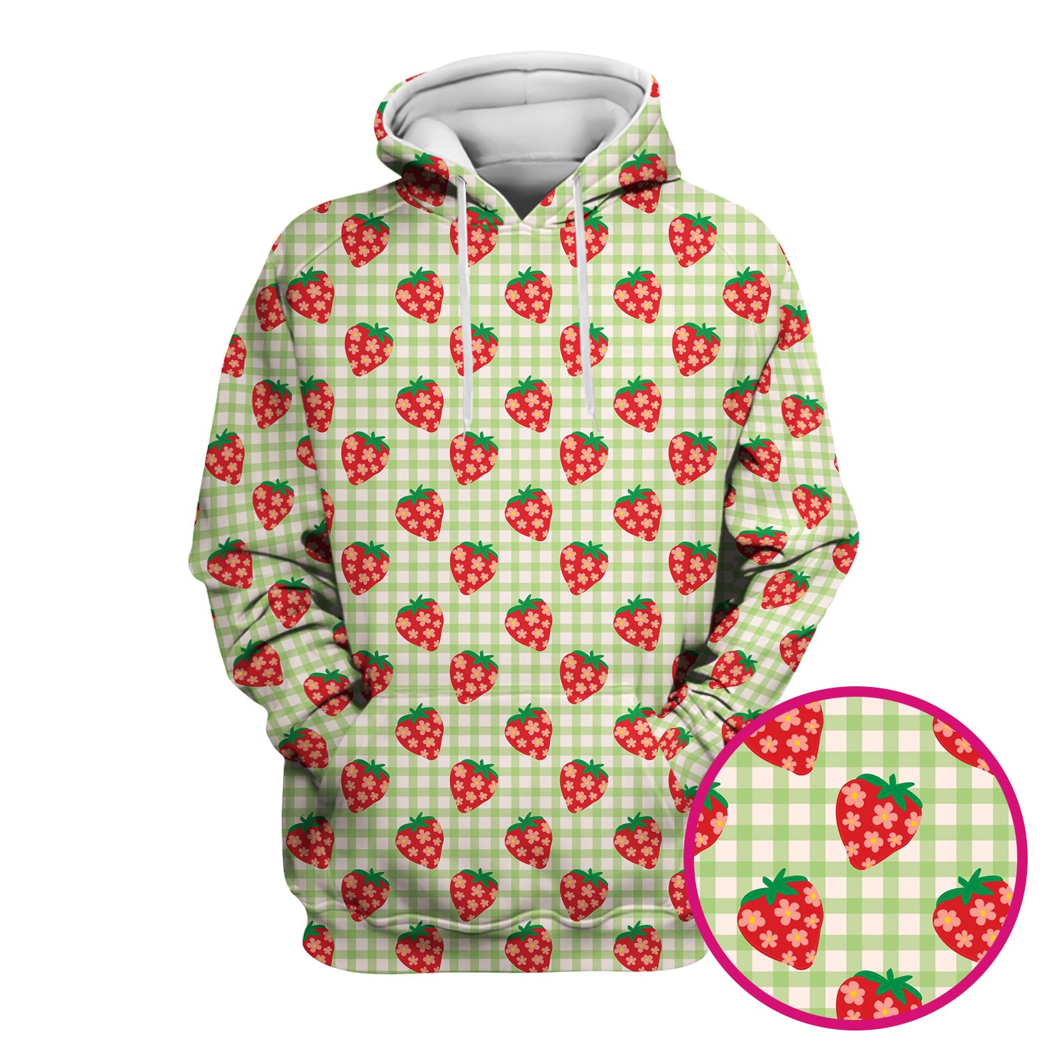 Sweet Strawberry Gingham Print Scrub Top, Comfortable Scrubs for Nurses