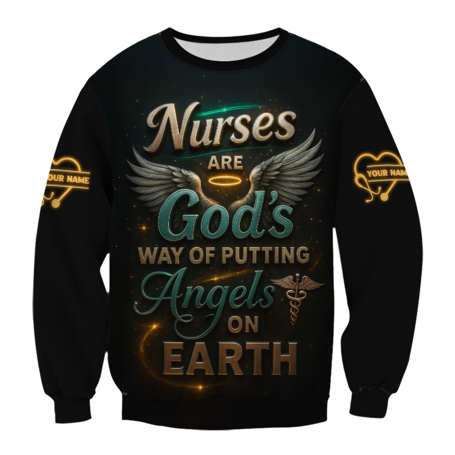 Custom Religious Nurse Scrub Shirt for Women - Angel Wings & Halo Graphic Uniform - Appreciation Gift for RN LPN CNA