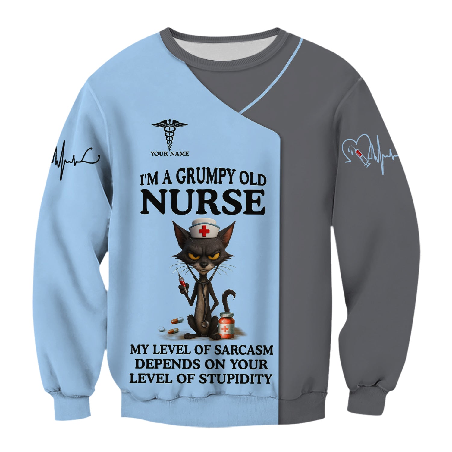 Funny Grumpy Old Nurse Shirt - Sarcastic Black Cat Humor for RN LPN CNA - Custom Name Gift for Nursing Staff Healthcare Workers