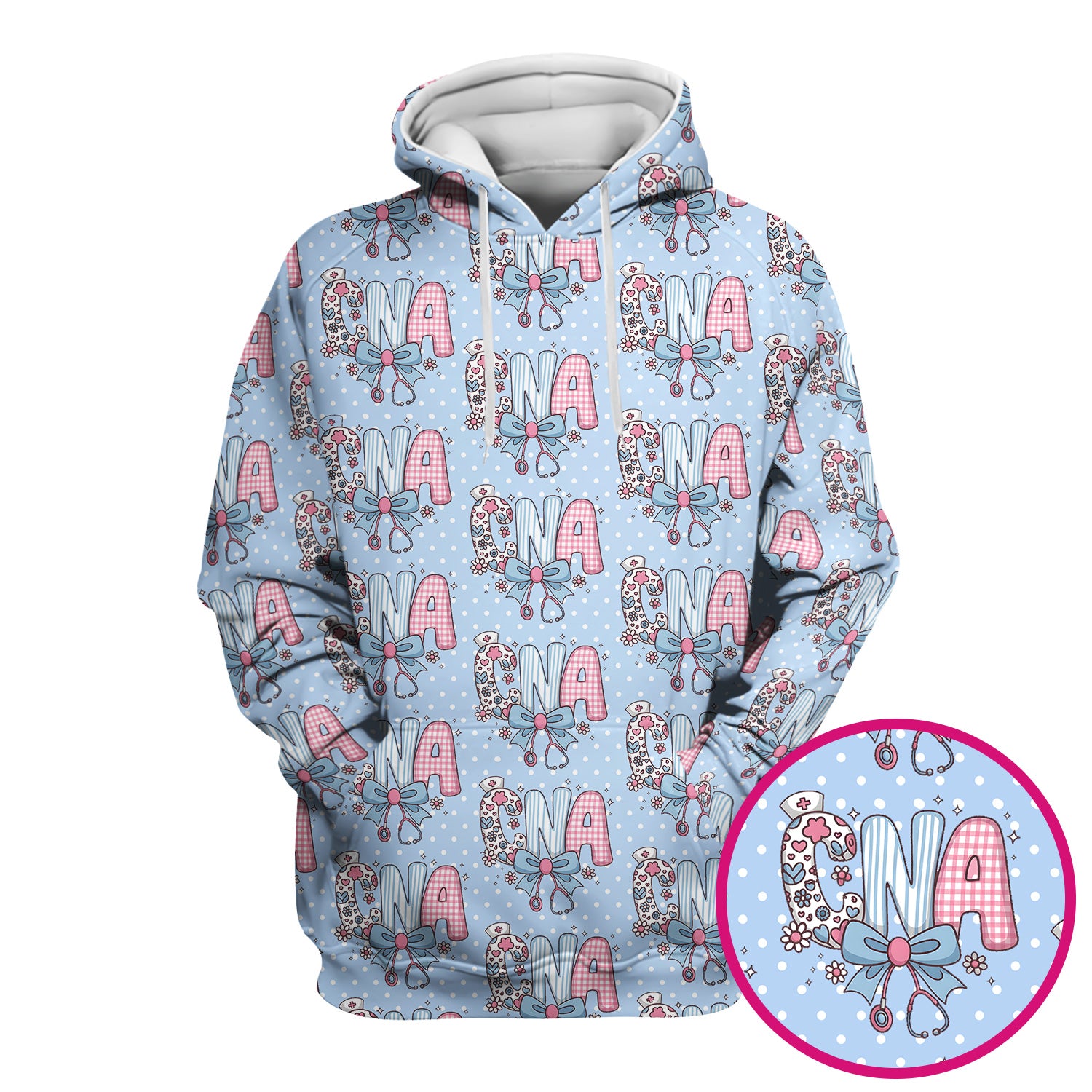 Cute CNA Floral Bow Pattern Scrub Top, Breathable Fabrics Nursing Uniform