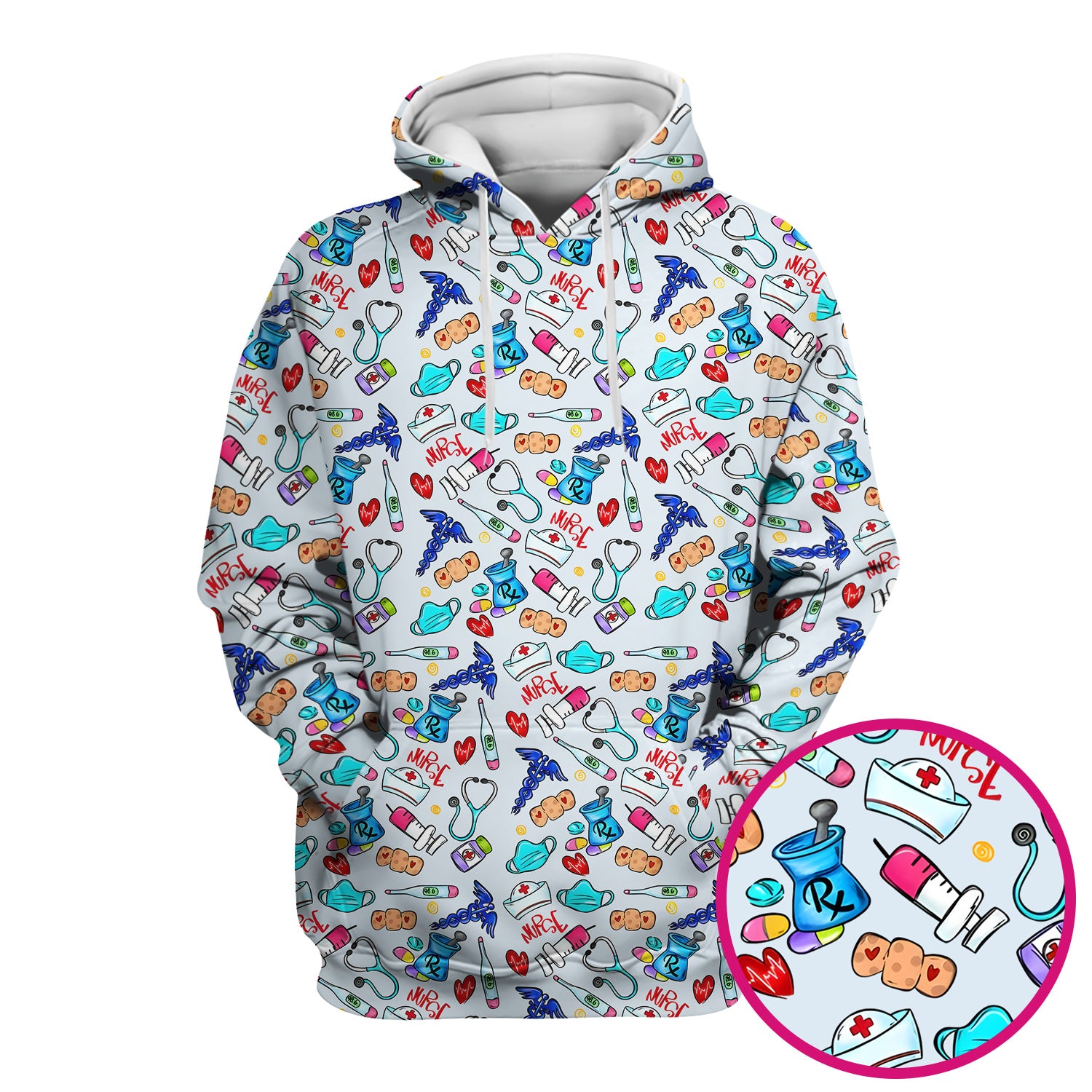 Nurse Medical Icons Stethoscope Heart Pattern Scrub Top, Comfortable Scrubs for Nurses