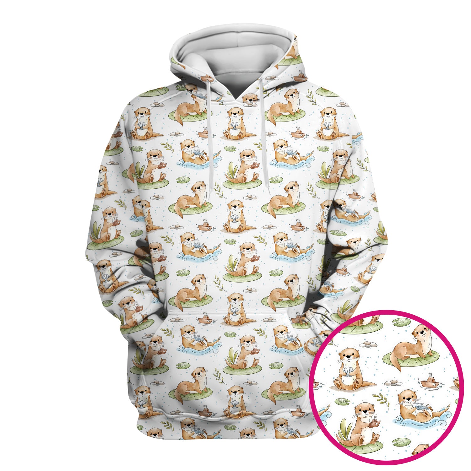 Cute Otter With Lily Pad Pattern Scrub Top, Comfortable Scrubs for Nurses