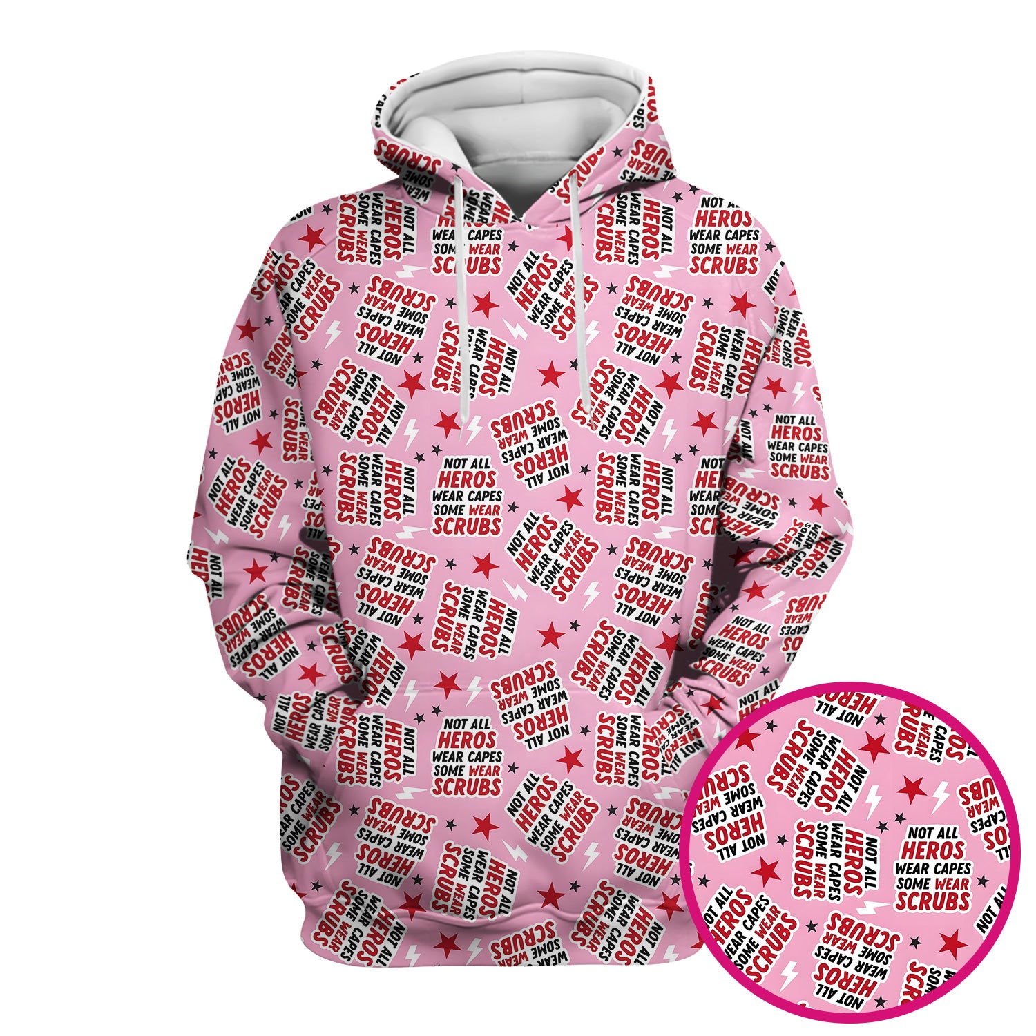 Not All Heroes Wear Scrubs Quote Stars Lightning Pattern Scrub Top, Comfortable Scrubs for Nurses