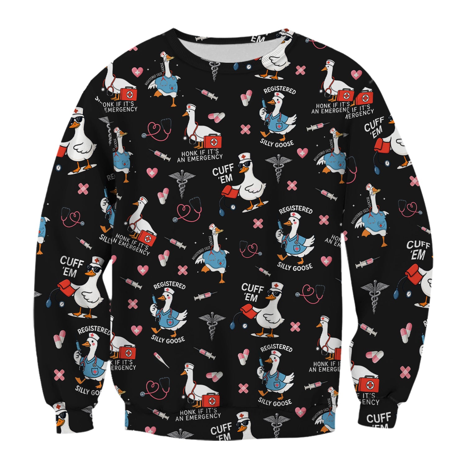 Funny Goose Nurse Scrub Top for Women - Medical Uniform Shirt with Stethoscope & Heart Print - Fun Gift for RN CNA LPN