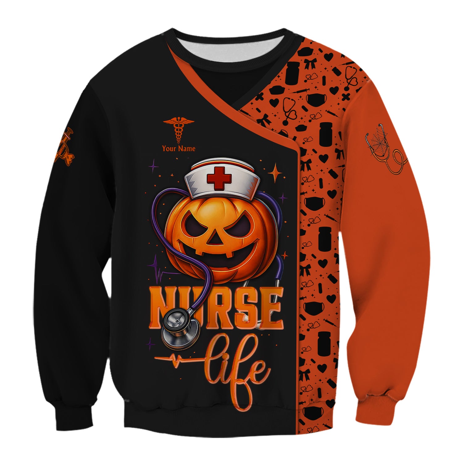 Custom Halloween Nurse Scrub Top with Pain Scale - Personalized Medical Uniform for RN CNA LPN - Gift for Medical Professionals