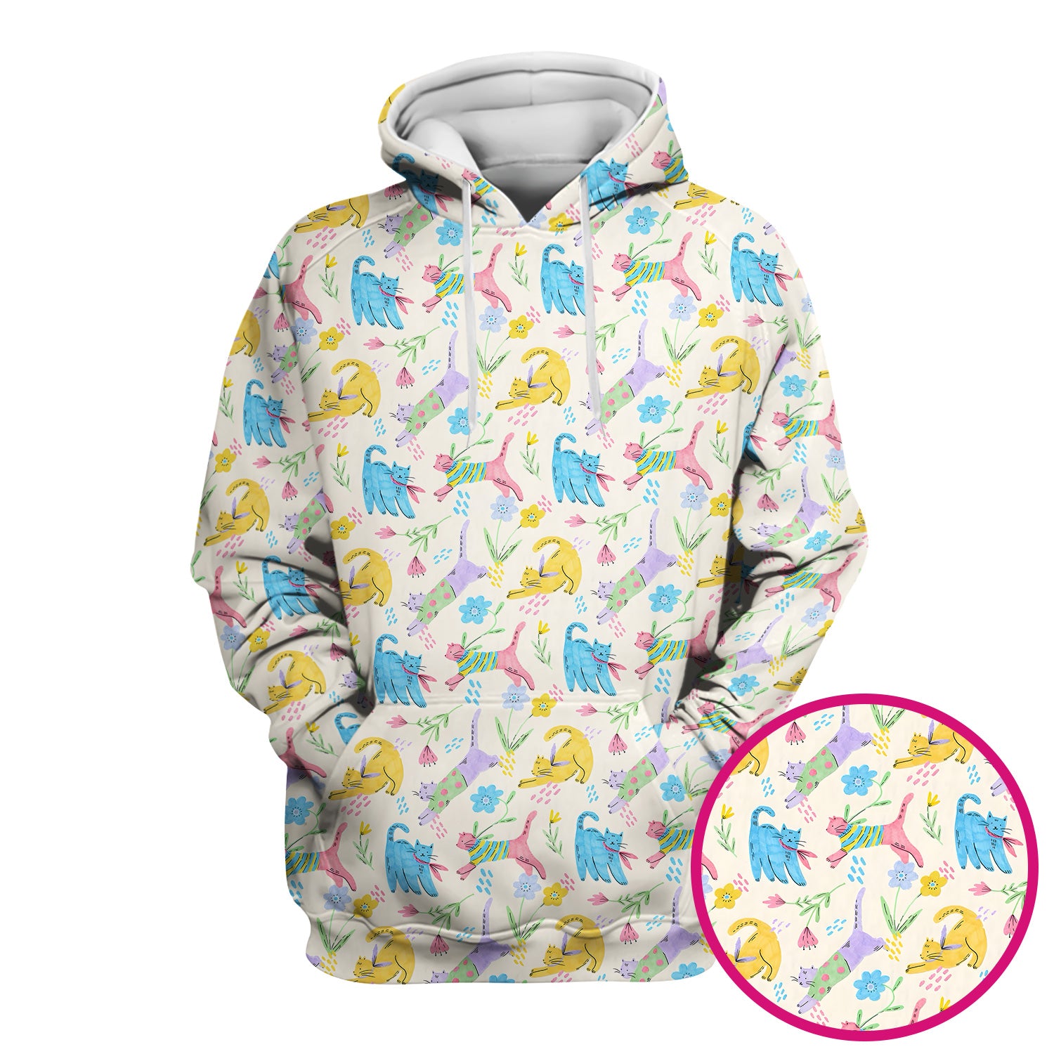 Cute Colorful Cat Floral Pattern Scrub Top, Comfortable Scrubs For Nurses