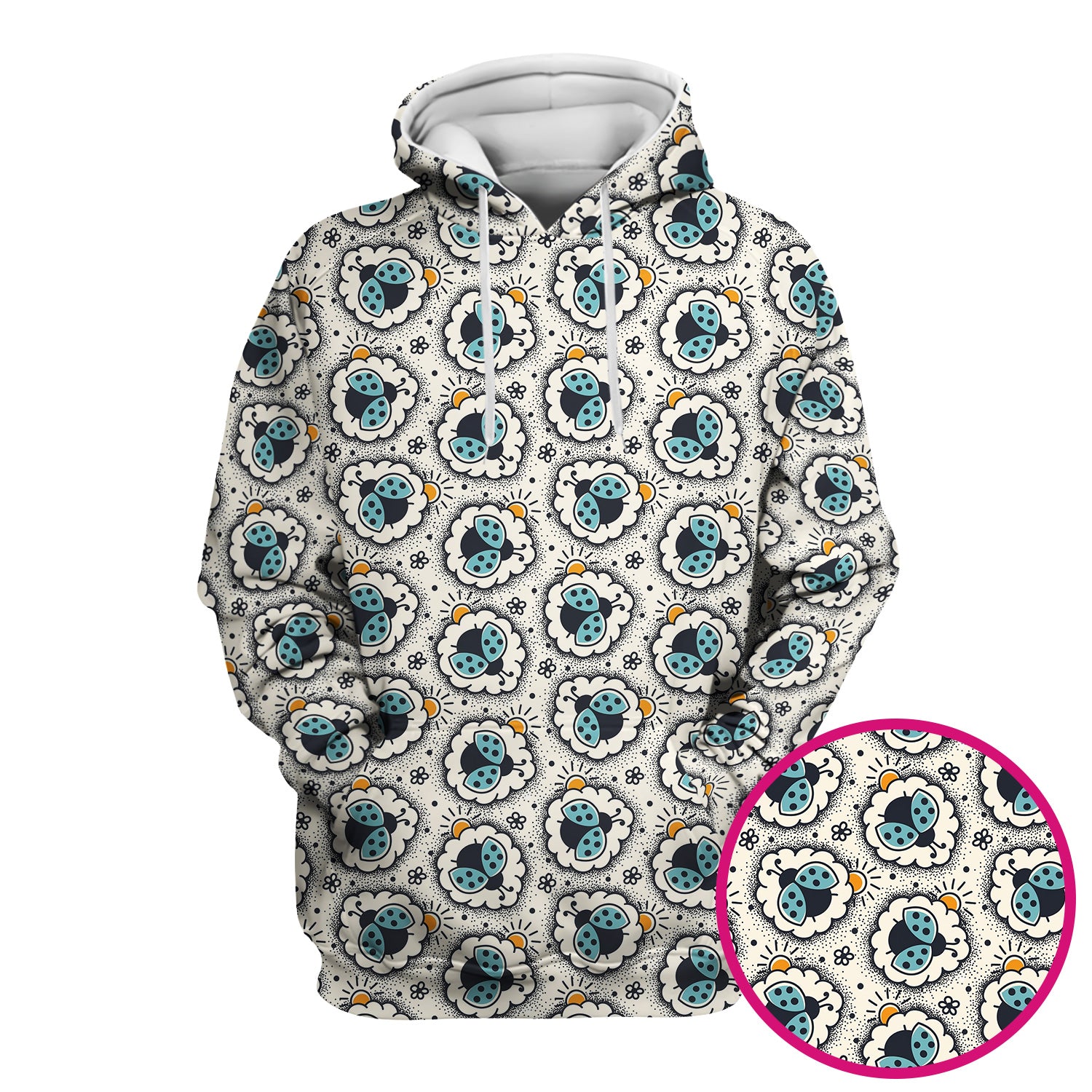 Cute Ladybug in Floral Frame Pattern Scrub Top, Breathable Fabrics Nursing Uniform