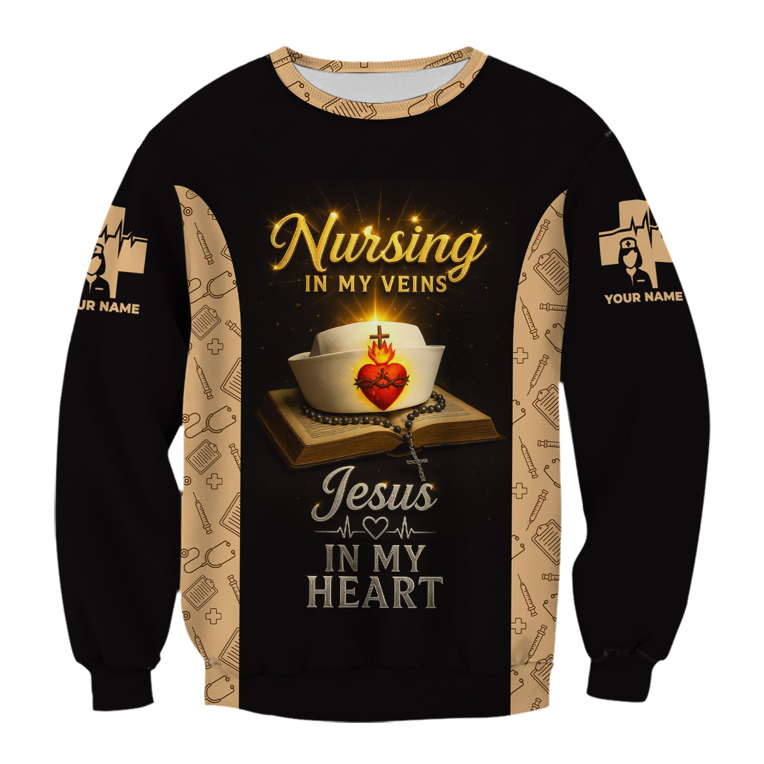 Christian Nurse Scrubs Shirt for Women - Jesus in My Heart Nursing in My Veins - Faith-Based Uniform Top Gift for RN CNA LPN