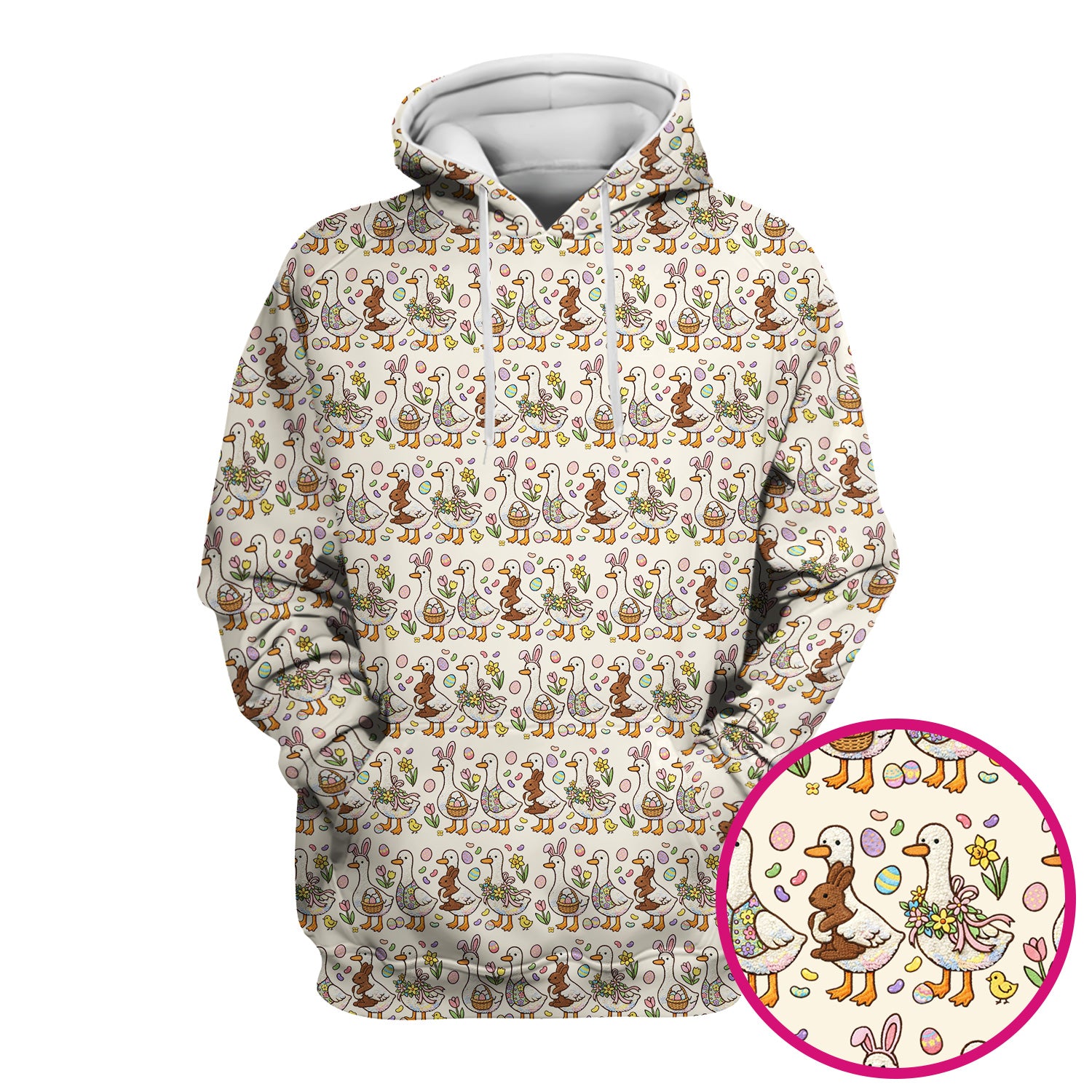 Easter Theme Duck and Bunny Egg Floral Print Scrub Top, Comfortable Scrubs for Nurses