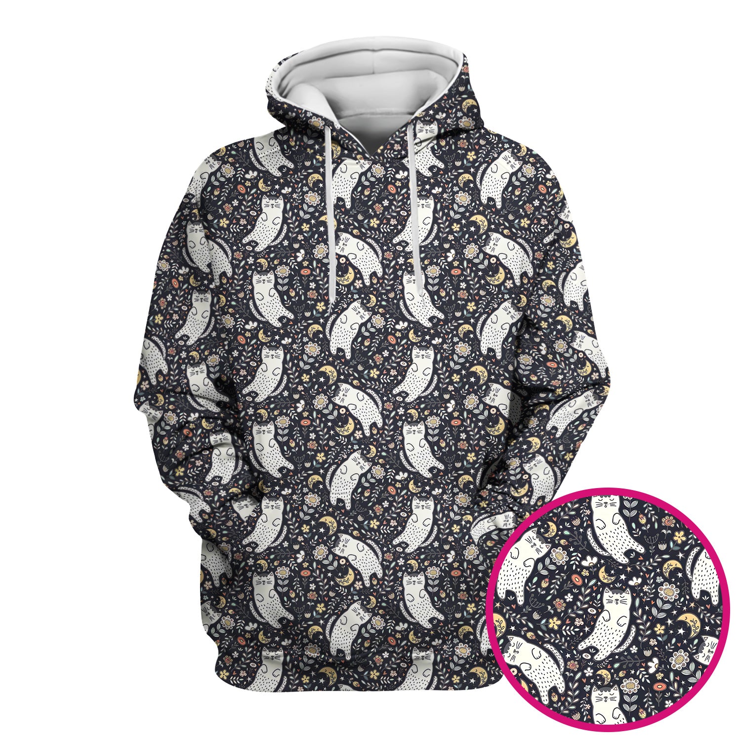 Moonlit Floral Cat Seamless Pattern Scrub Top, Comfortable Scrubs for Nurses