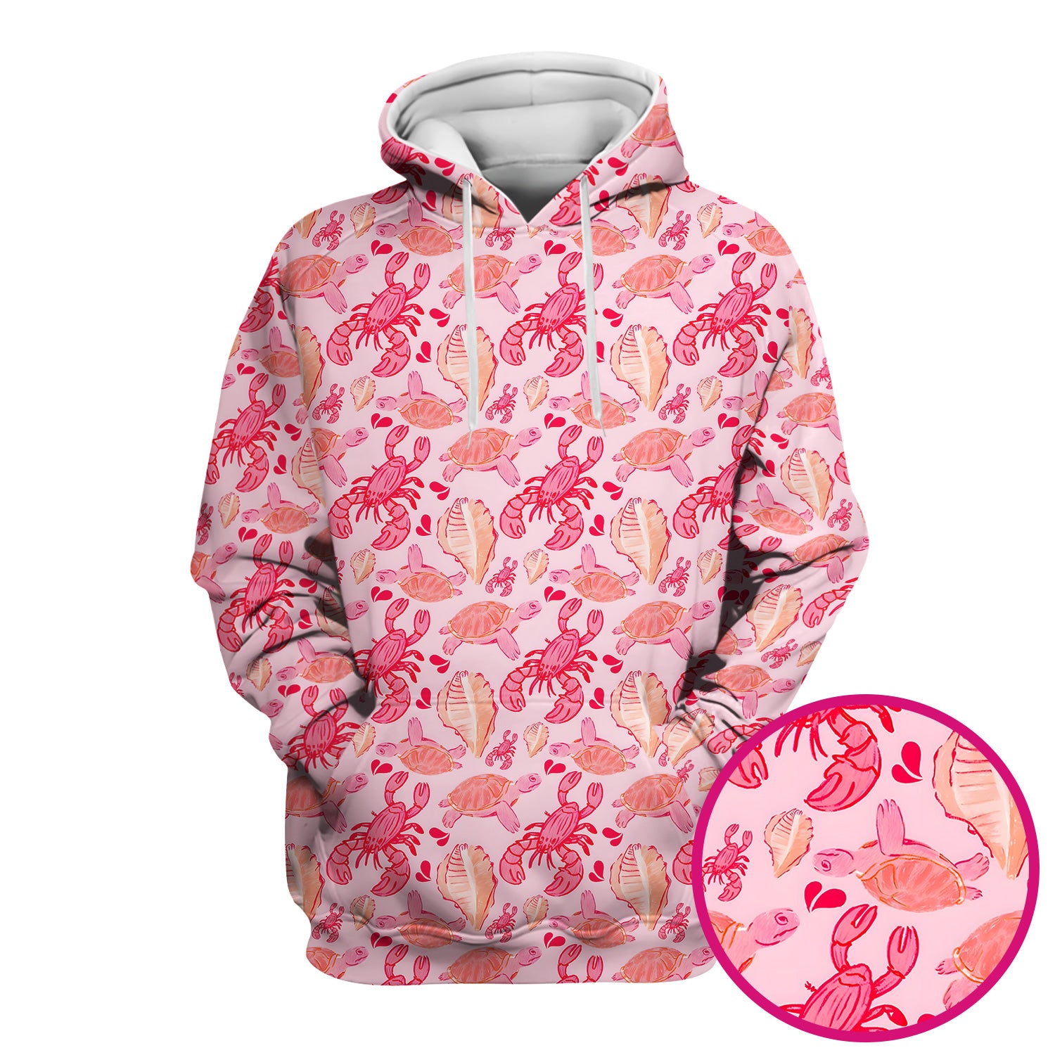 Pink Sea Turtle Lobster Shell Pattern Scrub Top, Coastal Ocean Nursing Uniform for Women