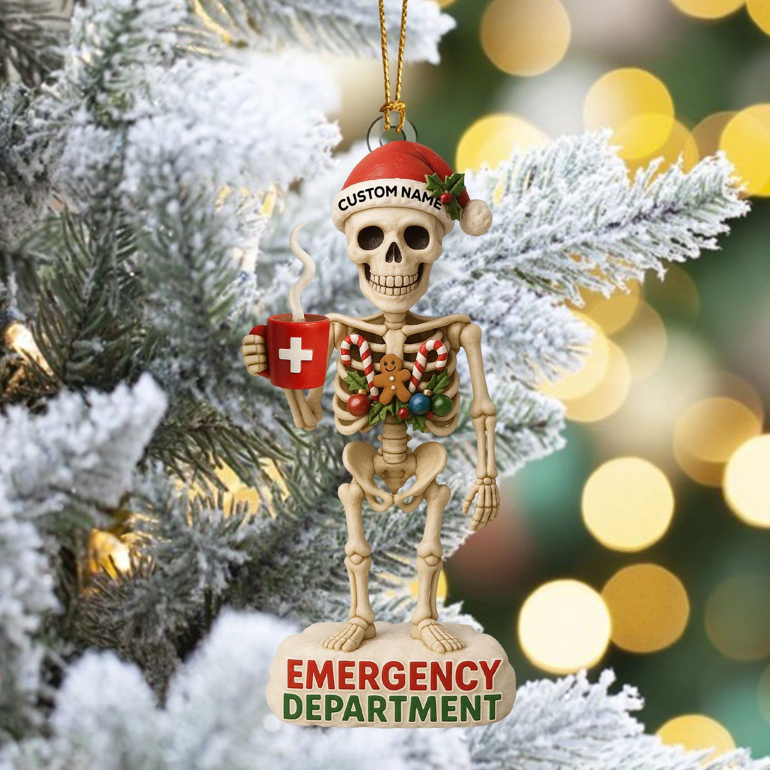 Personalized Skeleton Nurse Christmas Ornament, Custom Name Emergency Department Ornament, Funny Medical Xmas Tree Decor, Gift for ER Nurses & Healthcare Workers