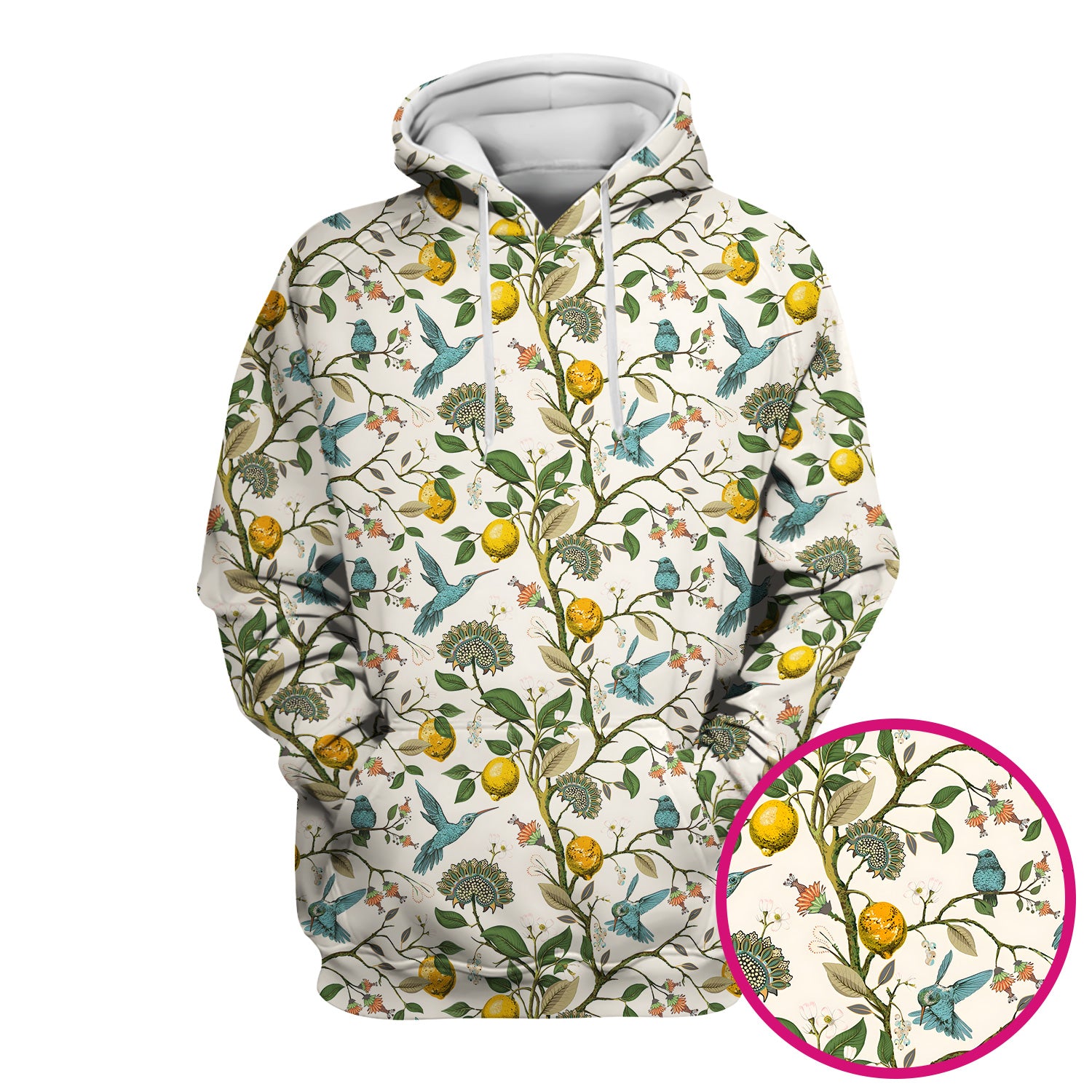 Cute Hummingbird Lemon Floral Pattern Scrub Top, Comfortable Scrubs for Nurses