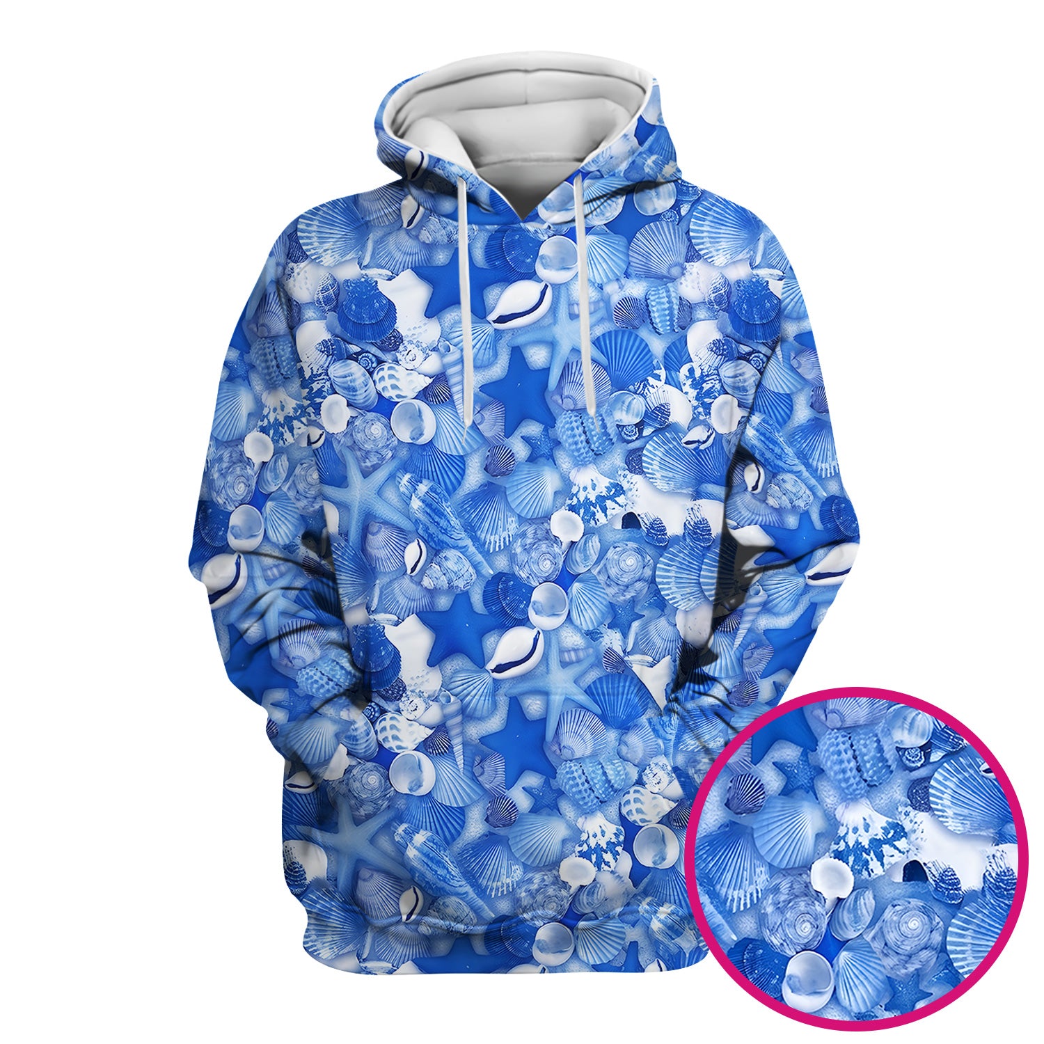 Blue Seashell Starfish Ocean Pattern Scrub Top, Comfortable Scrubs for Nurses