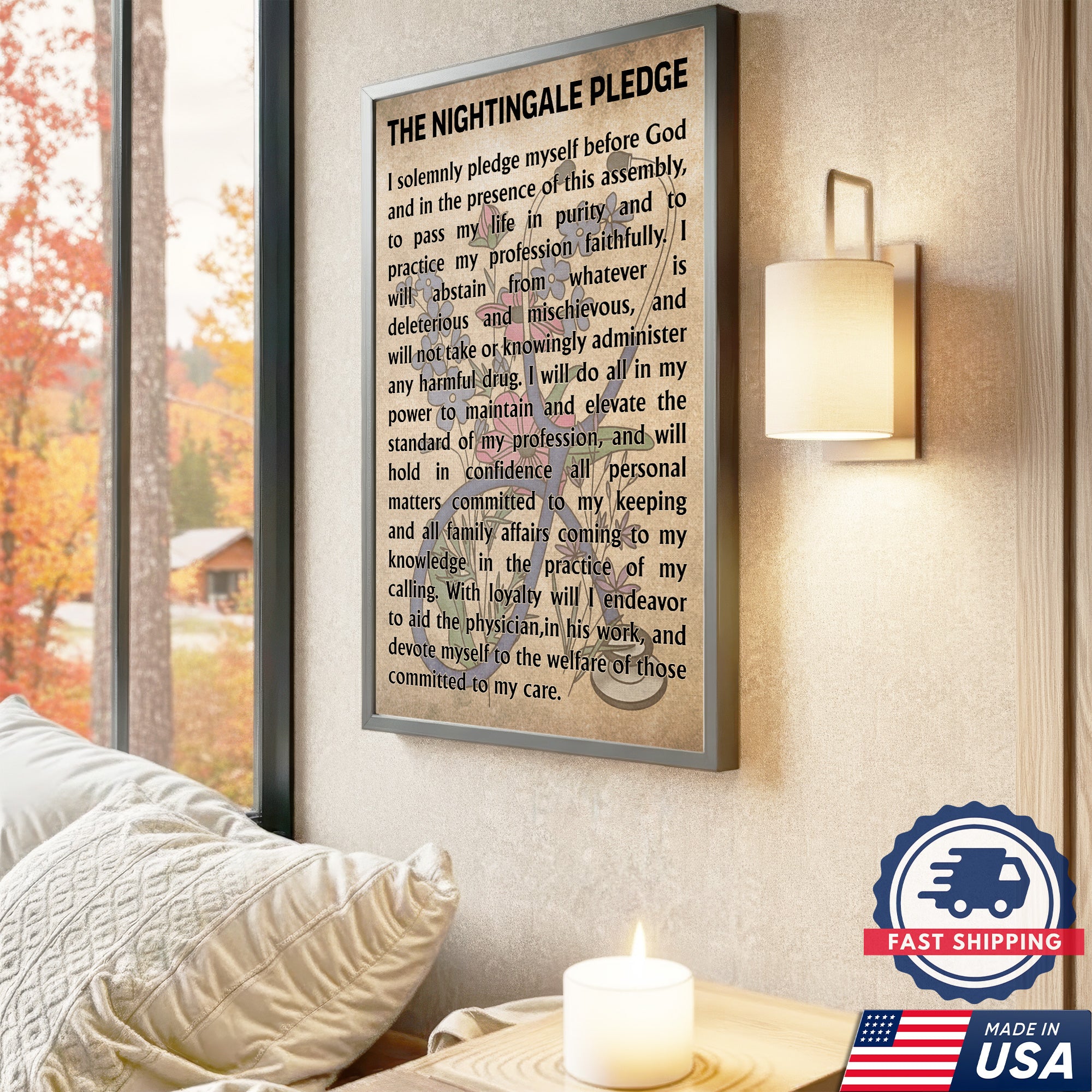 Nightingale Pledge Canvas, Nurse Graduation Gift Wall Decor for RN LPN, Healthcare Worker Office Home Decor Gift