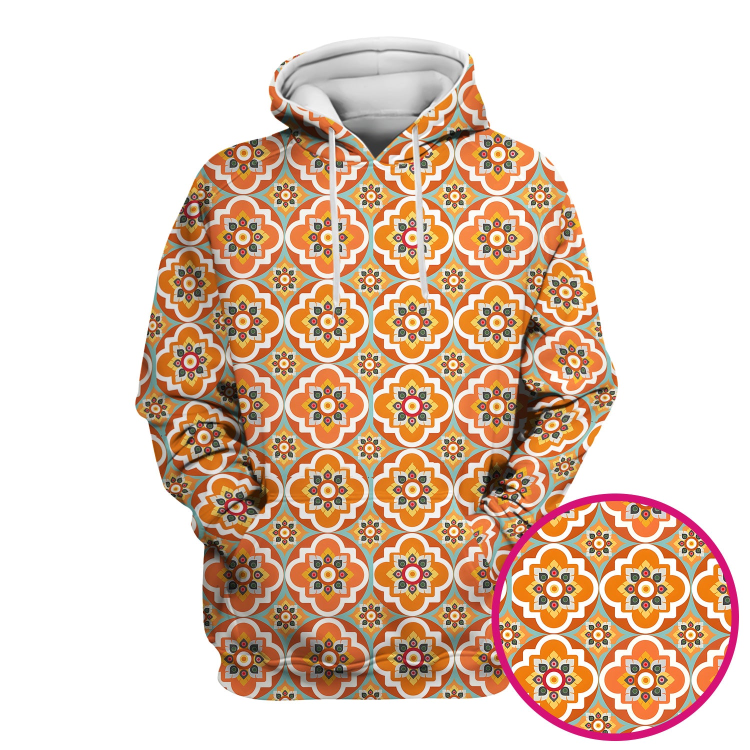 Orange Retro Geometric Floral Pattern Scrub Top, Comfortable Scrubs for Nurses