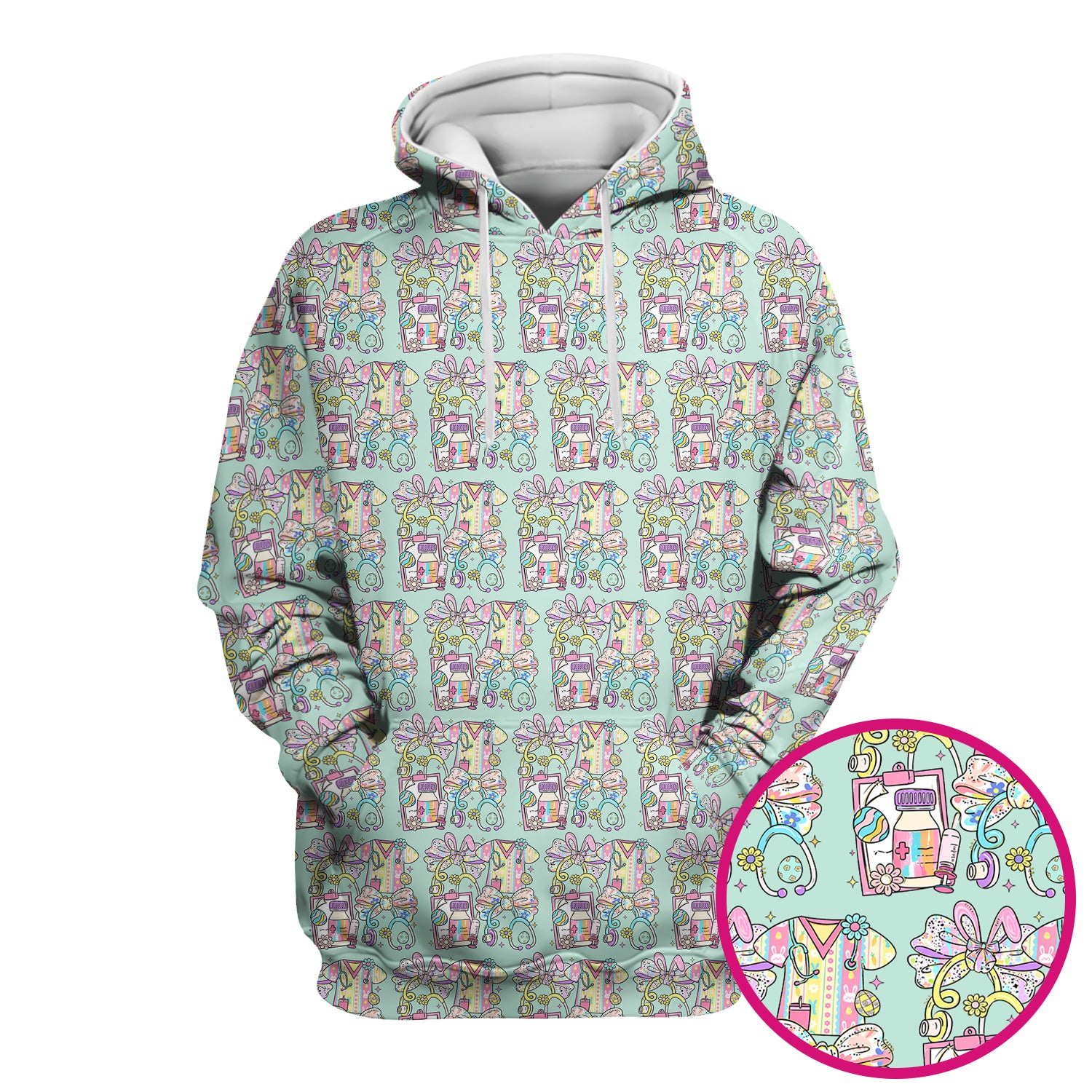 Colorful Nurse Scrub Supplies Pattern Scrub Top, Breathable Fabrics Nursing Uniform