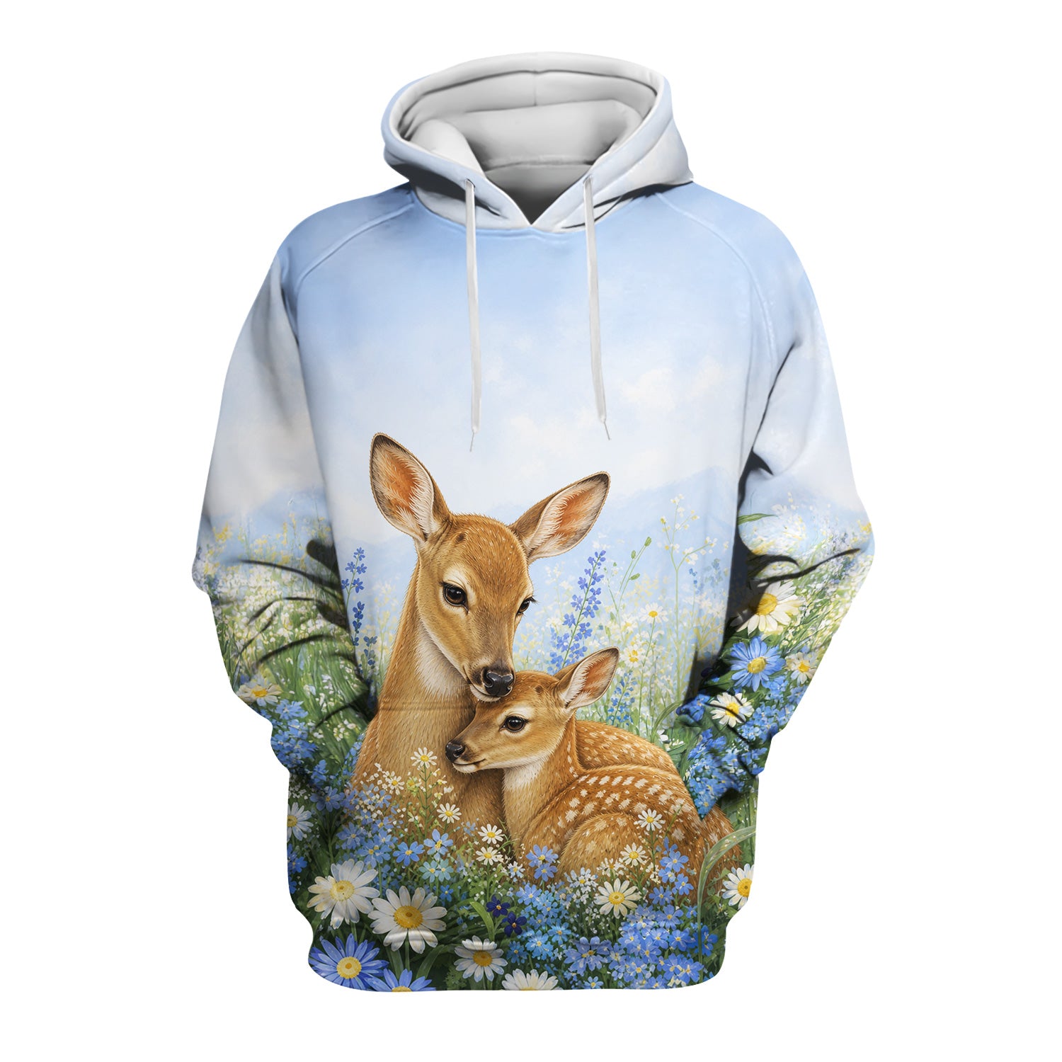 Cute Deer Mother Baby With Meadow Pattern Scrub Top, Comfortable Scrubs for Nurses