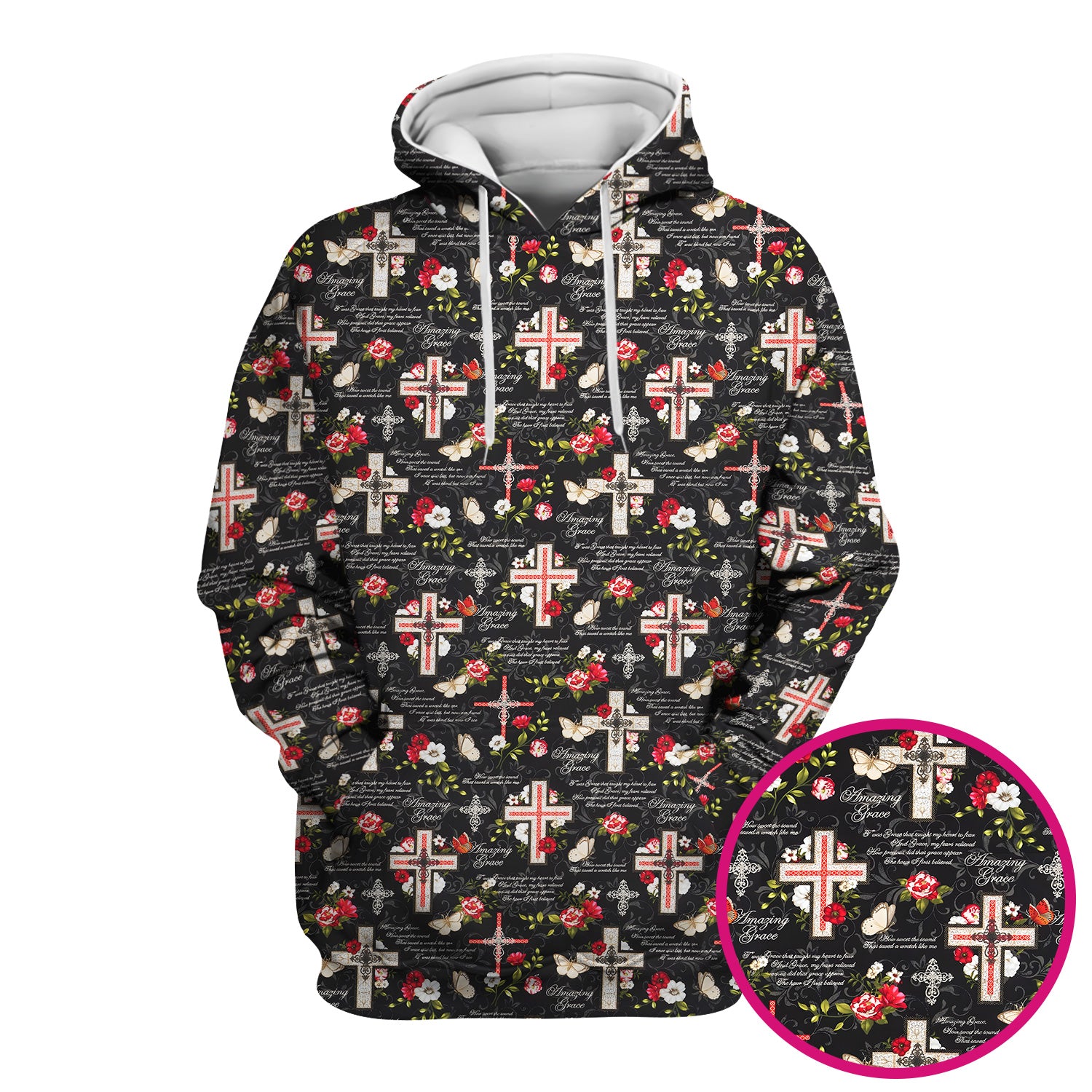 Christian Cross Roses And Butterflies Print Scrub Top, Comfortable Scrubs for Nurses