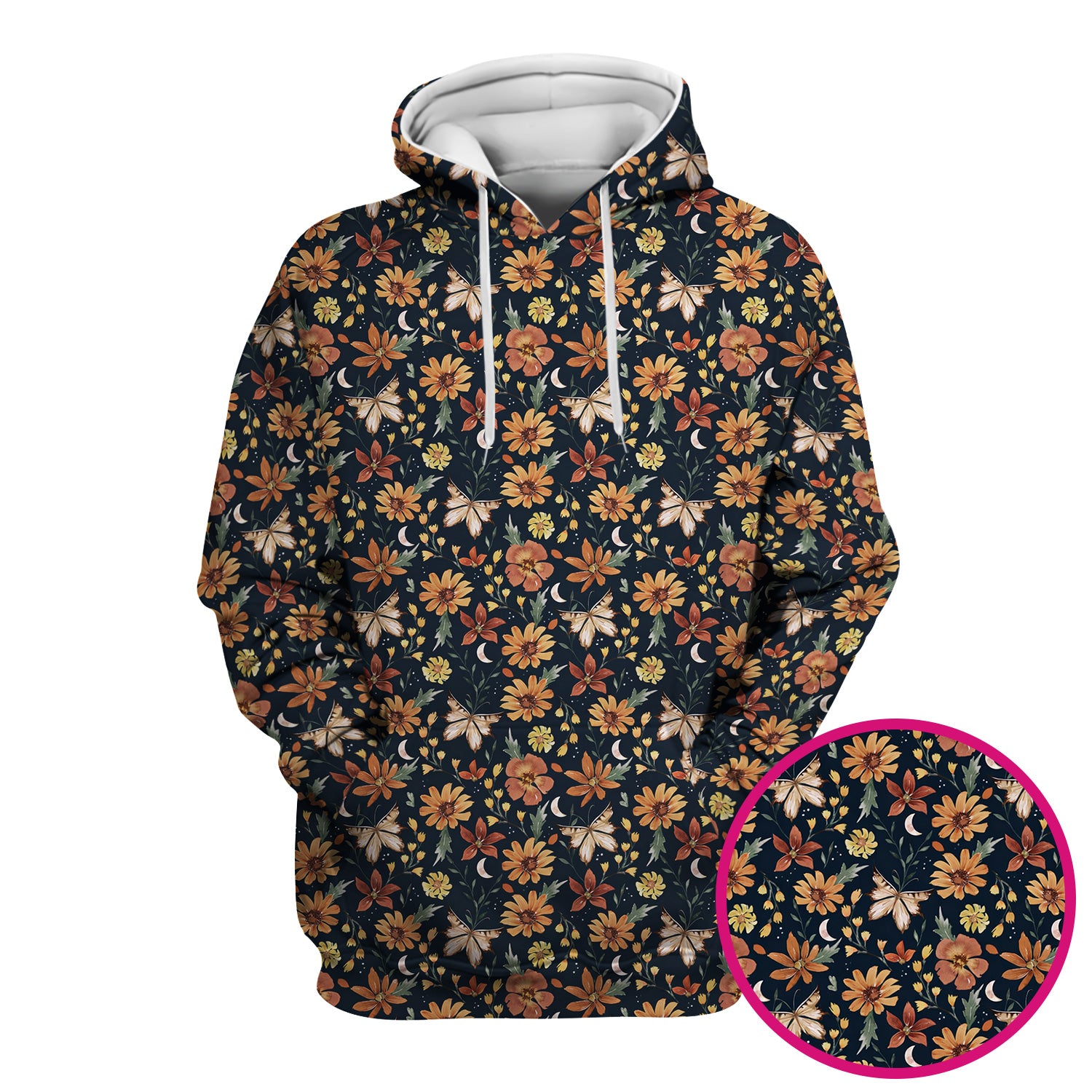 Charming Autumn Floral Butterfly Moon Pattern Scrub Top, Breathable Fabrics Nursing Uniform