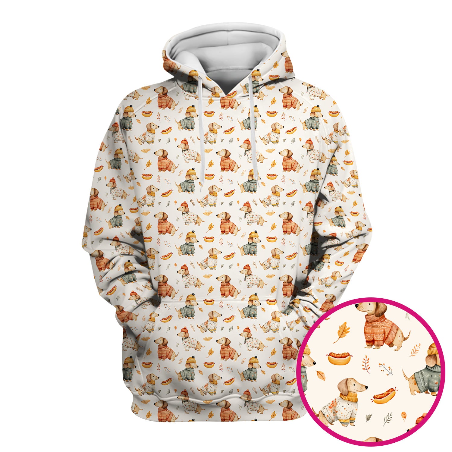 Autumn Dachshund Dog Sweater Print Scrub Top, Comfortable Scrubs for Nurses