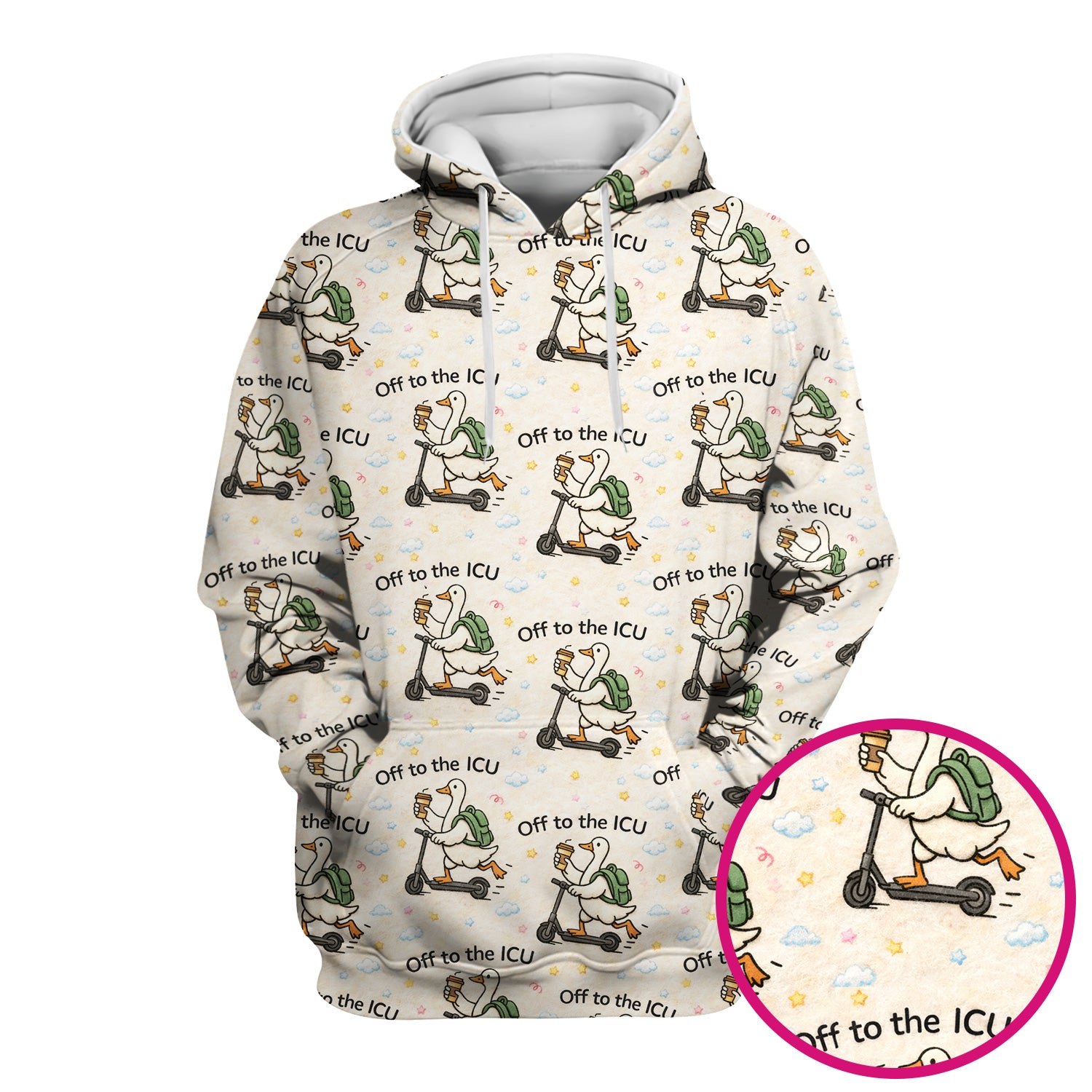 Funny Goose Off To The ICU Pattern Scrubs Top, Breathable Fabrics Nursing Uniform