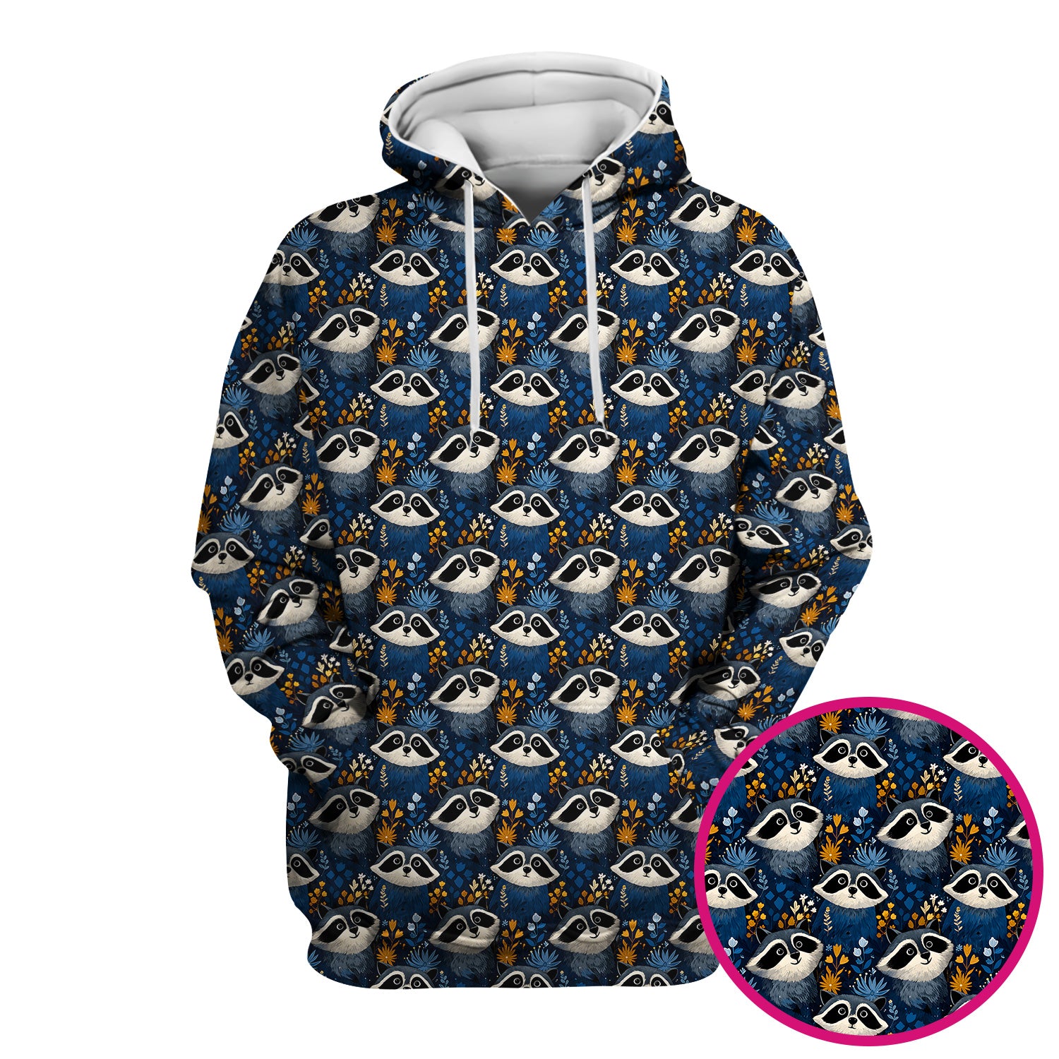 Raccoon With Blue Floral Forest Pattern Scrub Top, Breathable Fabrics Nursing Uniform