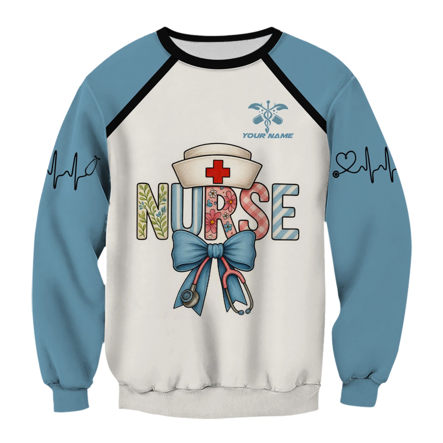 Custom Nurse Scrub Top for Women - Cute Bow Stethoscope Design & Name Personalization - Gift for RN CNA LPN Nursing Appreciation