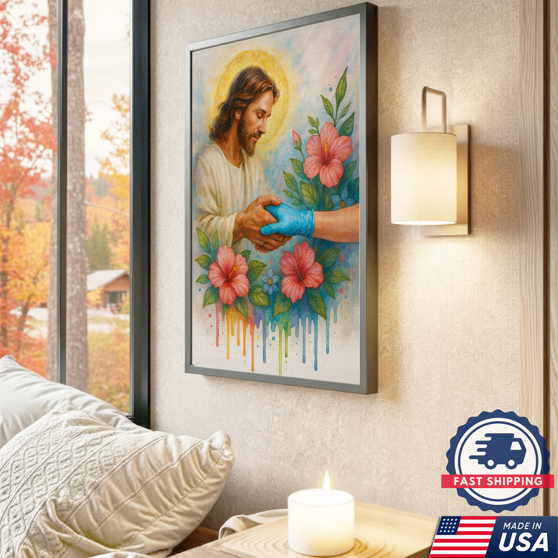 Christian Nurse Canvas, Religious Healthcare Wall Decor, Healing Hand of God, RN LPN CNA Gift