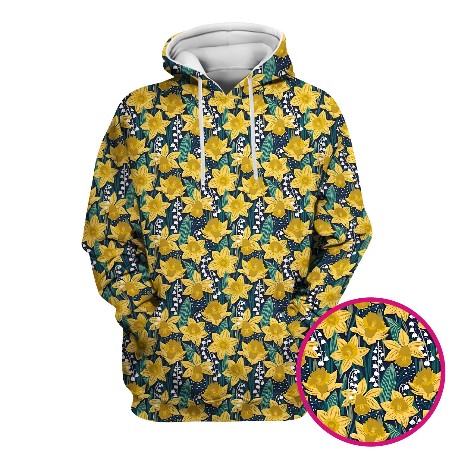Yellow Daffodil Lily Valley Pattern Scrub Top, Comfortable Scrubs for Nurses