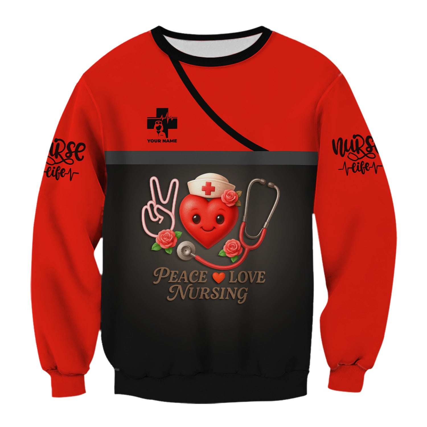 Personalized Nurse Scrubs with Heart Design - Peace Love Nursing - Custom RN CNA LPN Scrubs Gift for Women