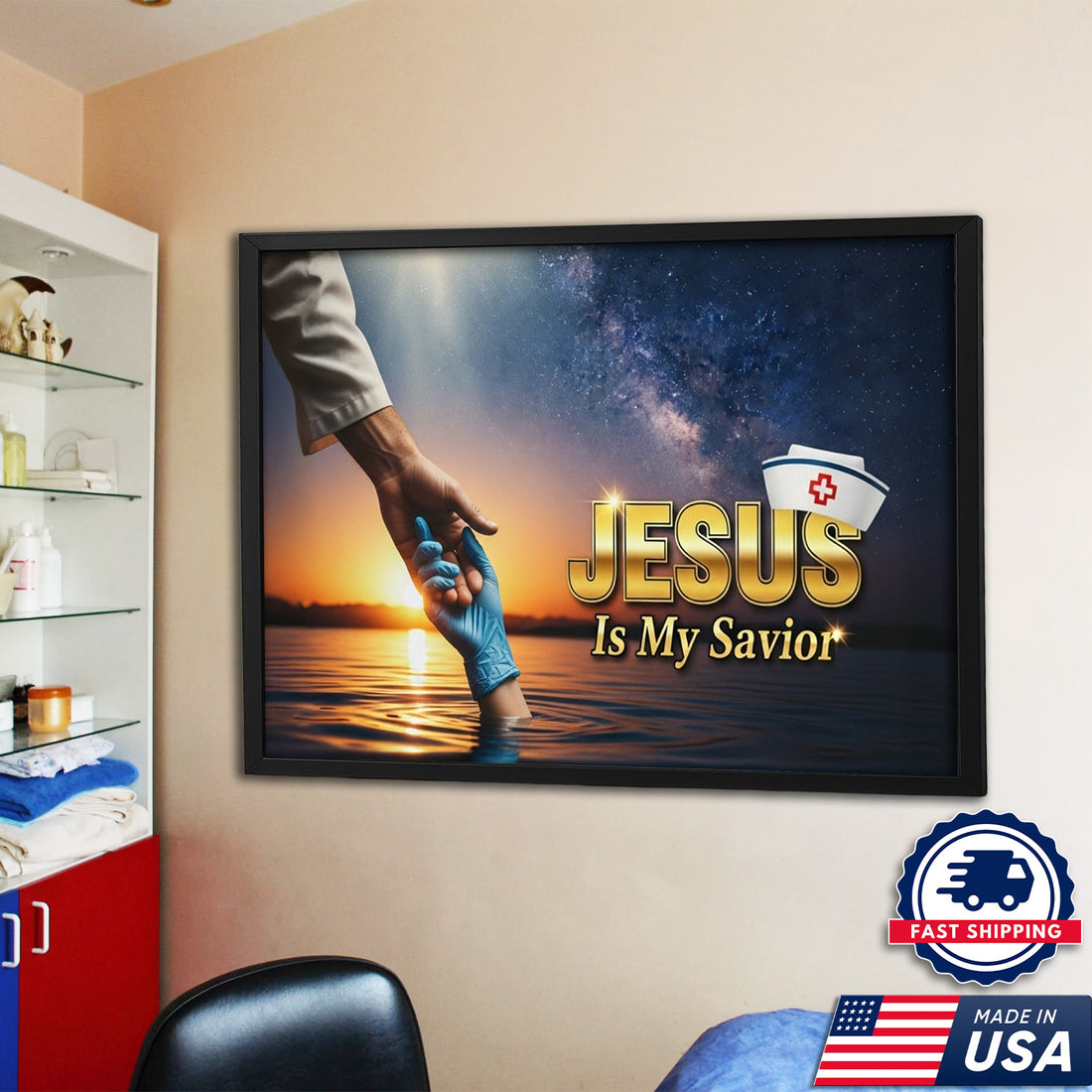 Jesus Is My Savior Nurse Canvas, Faith Religious Gift for RN LPN CNA, Home Office Wall Decor