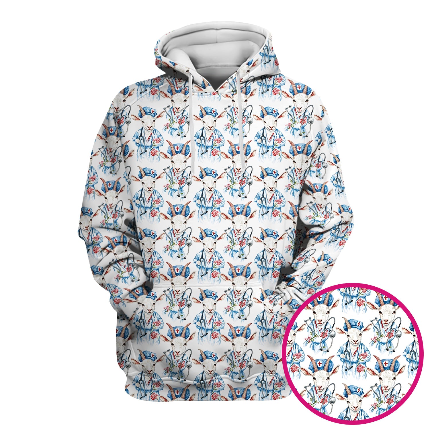 Cute Goat Animal Lover Pattern Scrub Top, Comfortable Scrubs for Nurses
