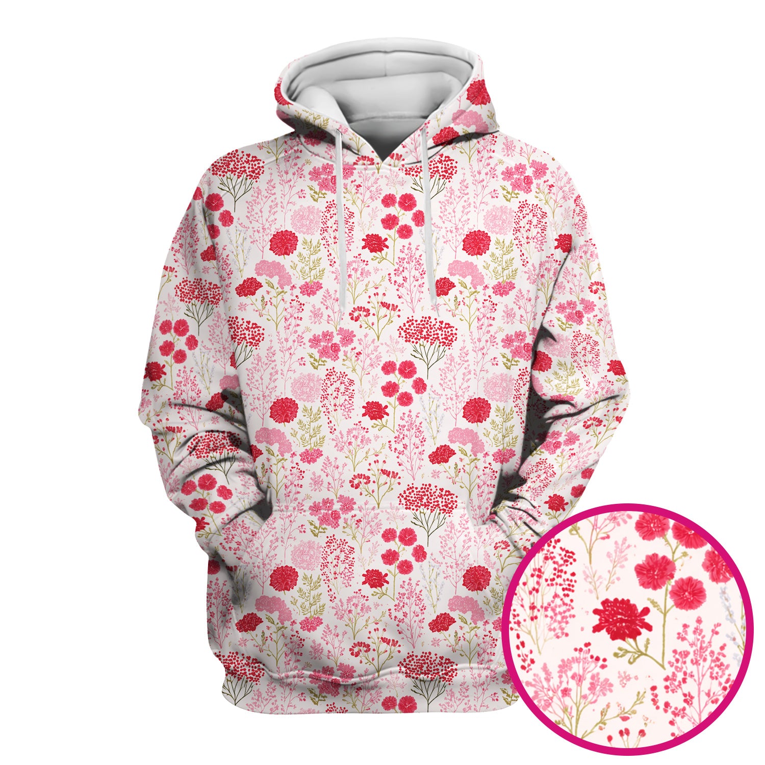 Pink Floral Pattern Allover Print Scrub Top, Breathable Fabrics Nursing Uniform