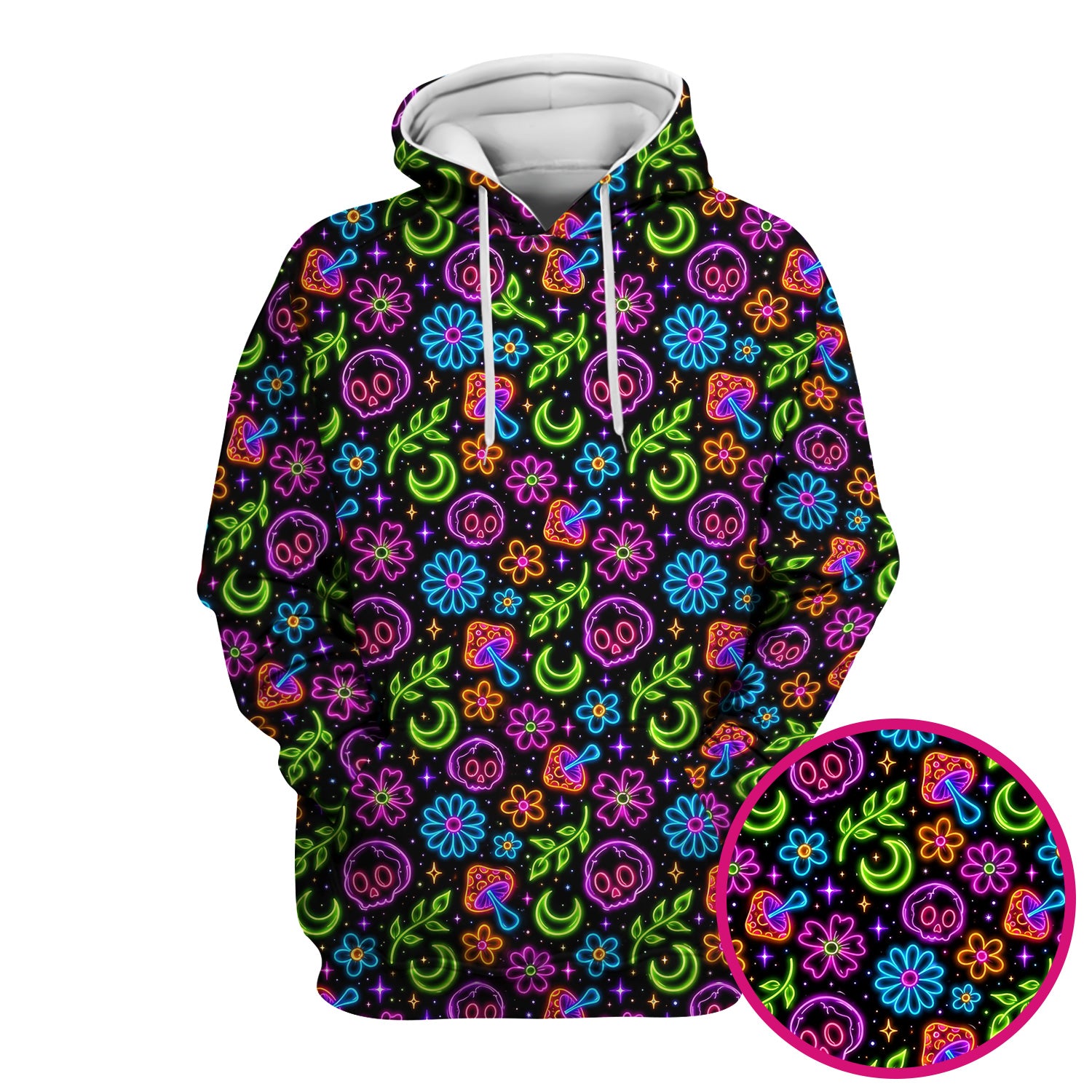 Neon Skull Mushroom Floral Scrub Top, Colorful Gothic Nurse Scrubs Uniform