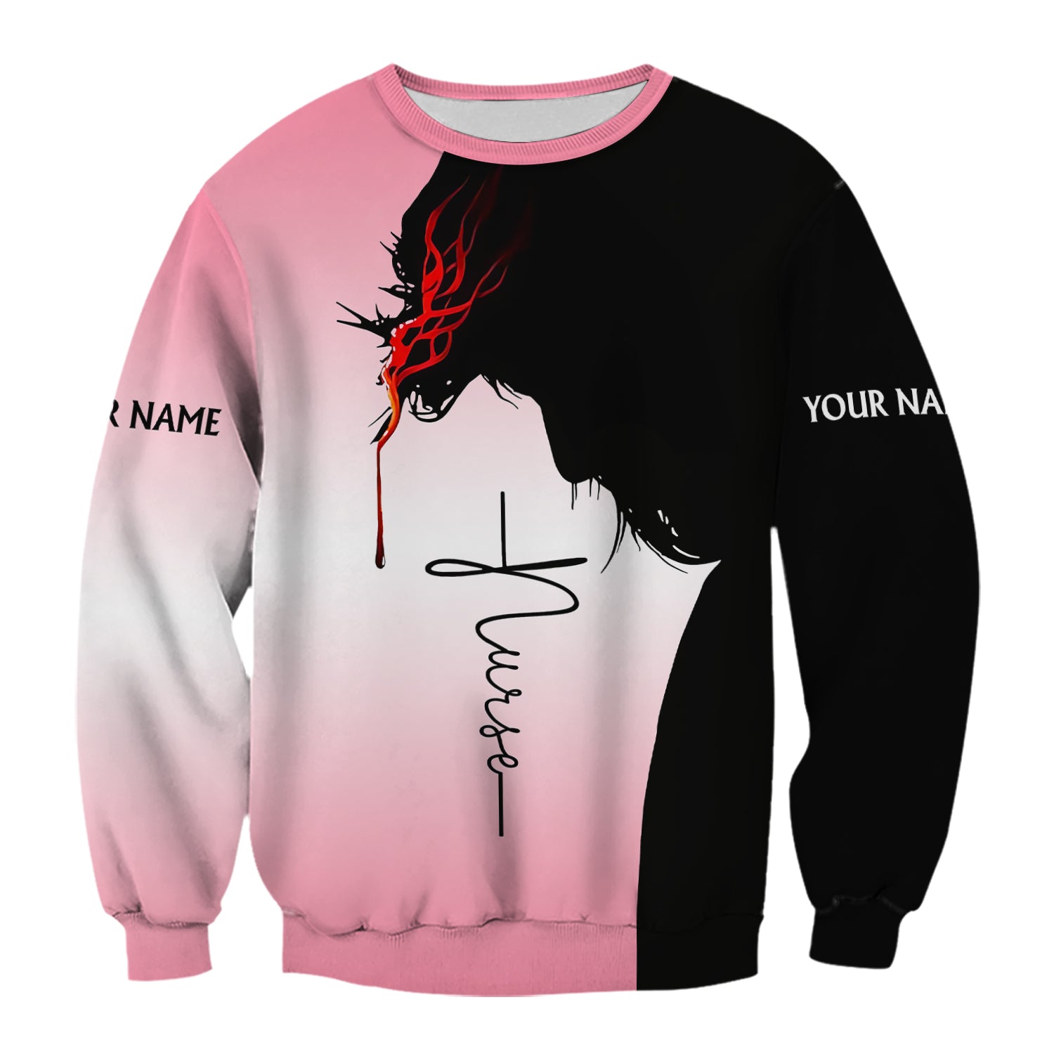 Personalized Christian Nurse Scrub Top - Christian Cross & Jesus Faith Design - Gift for RN LPN CNA