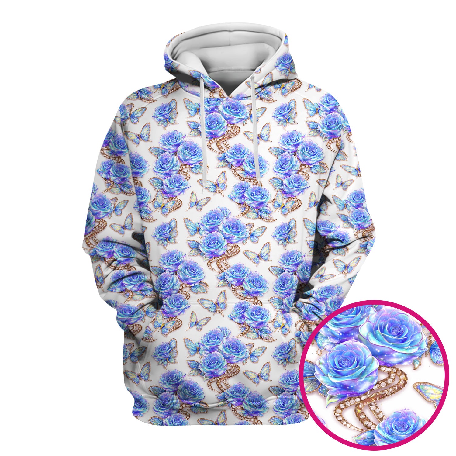Elegant Blue Rose Floral Print Scrub Top, Soft & Breathable Nurse Scrubs