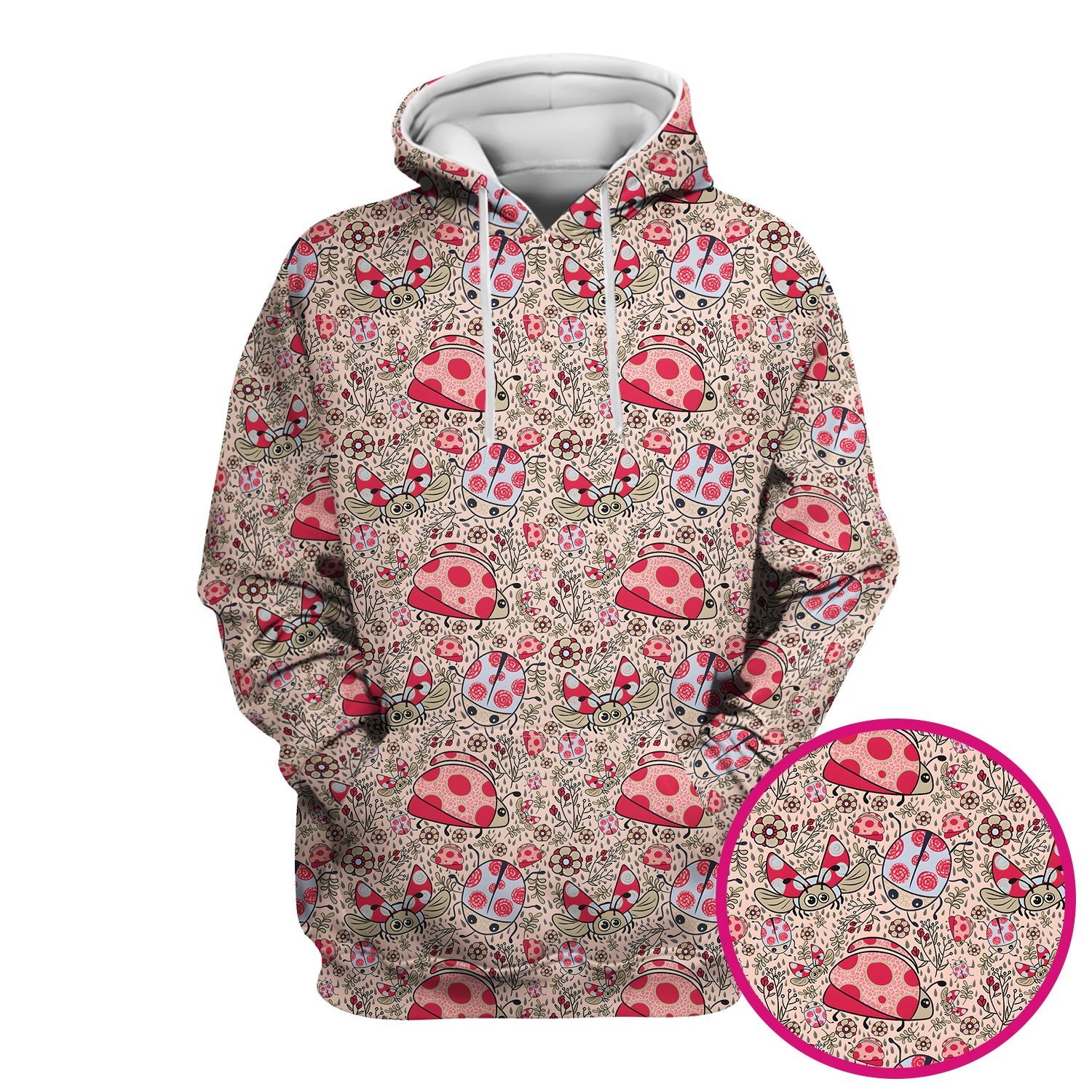 Cute Ladybug Rain Garden Pattern Scrub Top, Breathable Fabrics Nursing Uniform