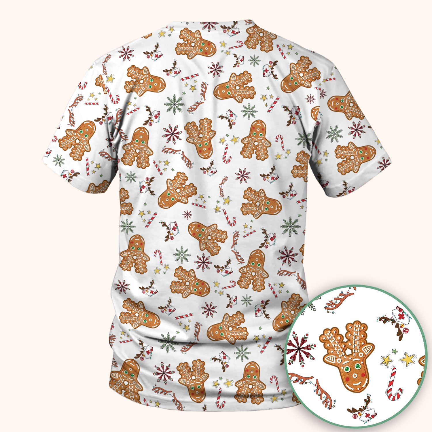 Gingerbread Cookies Reindeer Scrub Top - Funny Christmas Gingerbread Breathable Med Uniform - Comfortable Scrubs for RN CNA LPN