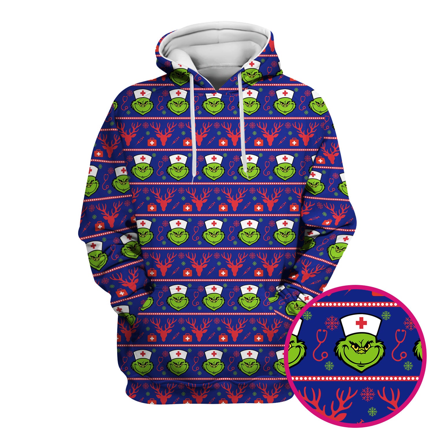 Grinch Nurse Ugly Christmas Scrub Top - Funny Holiday Nursing Scrubs Shirt - Cute Medical Workwear for Women with Festive Pattern