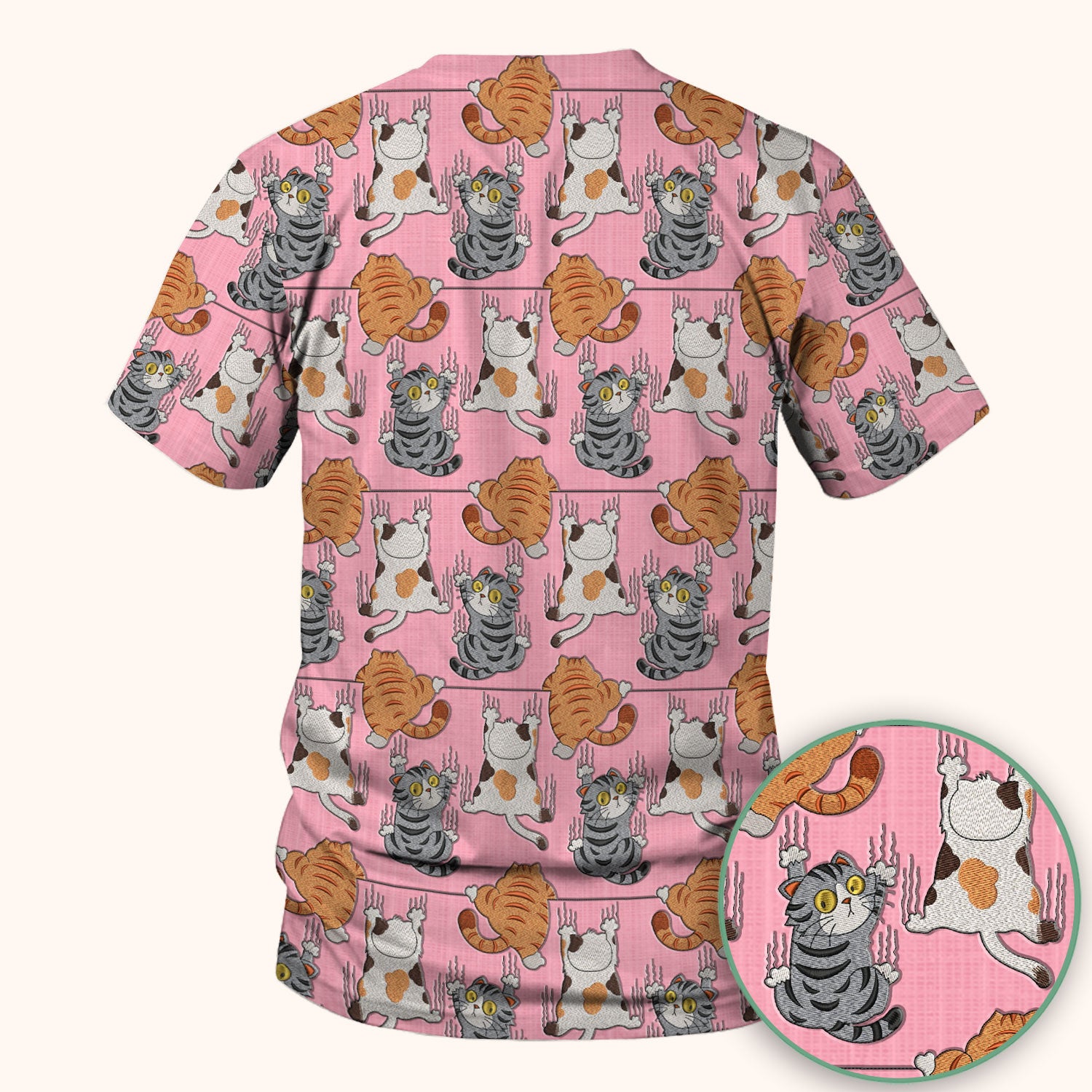 Cute Cat Pattern Nurse Scrub Top, Cats Medical Pattern Shirt, Breathable Fabrics Nursing Uniform